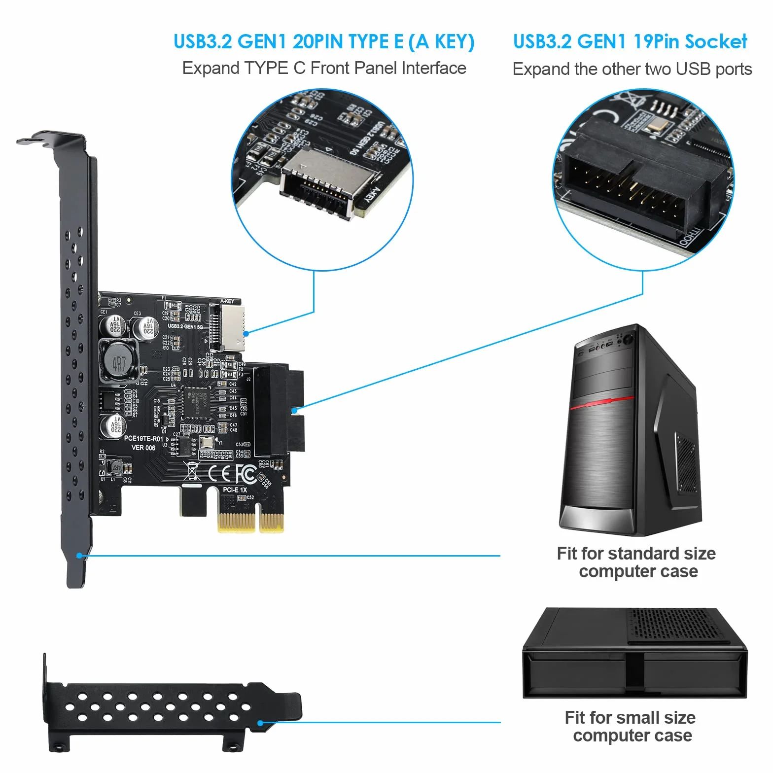 Scheda di espansione per pannello frontale USB 3.2 GEN1 5Gbps Type-E (chiave A) + USB3.0 20pin, compatibile con XP/ WIN7/ WIN8 /VISTA/ WIN10/ WIN11 32BIT/64BIT/ Linux.