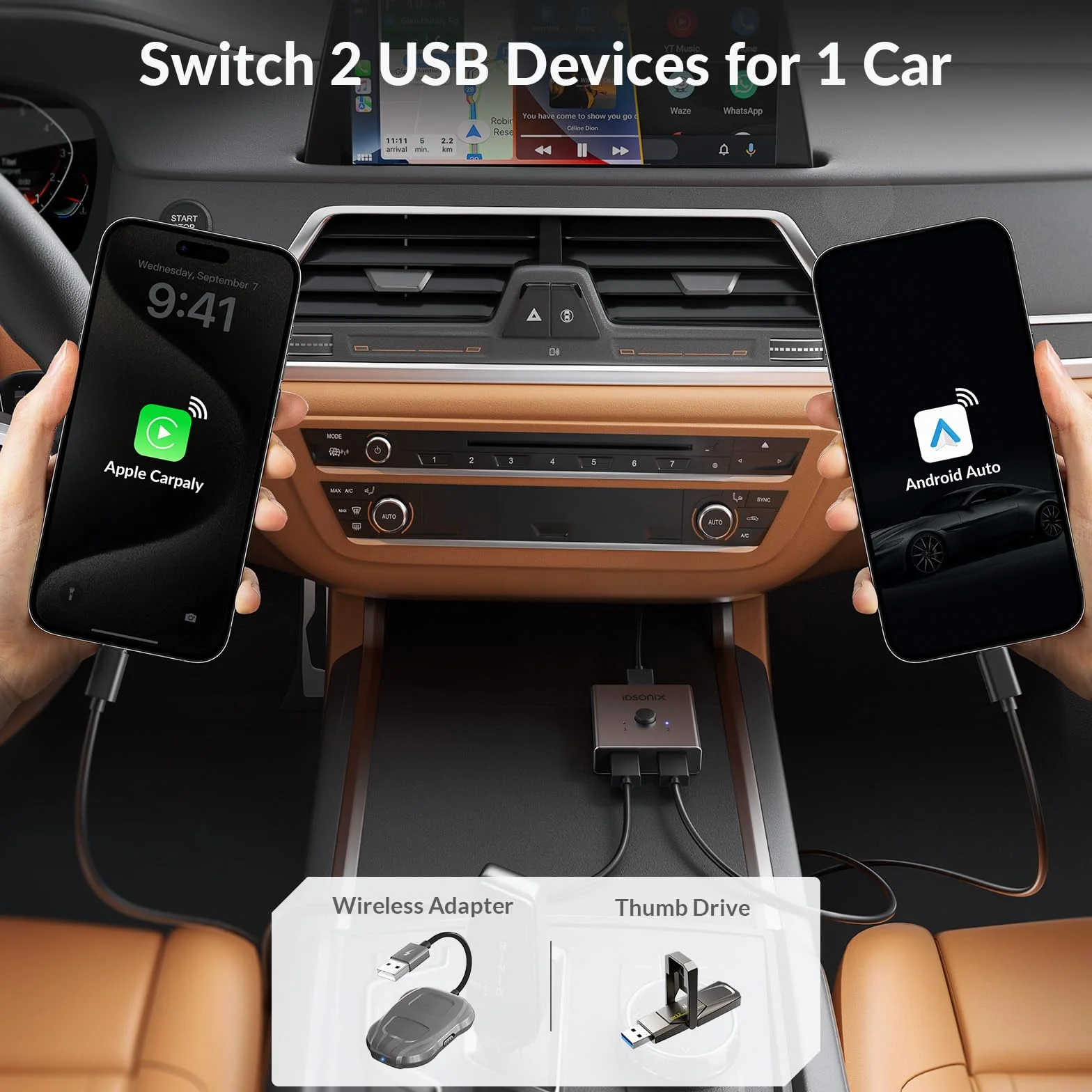 iDsonix - Interruttore USB 3.0 in alluminio, bidirezionale USB Switch 2 ingressi 1 uscita, 2 computer condividono 1 dispositivo per stampante, mouse, tastiera, supporto CarPlay e Android Auto