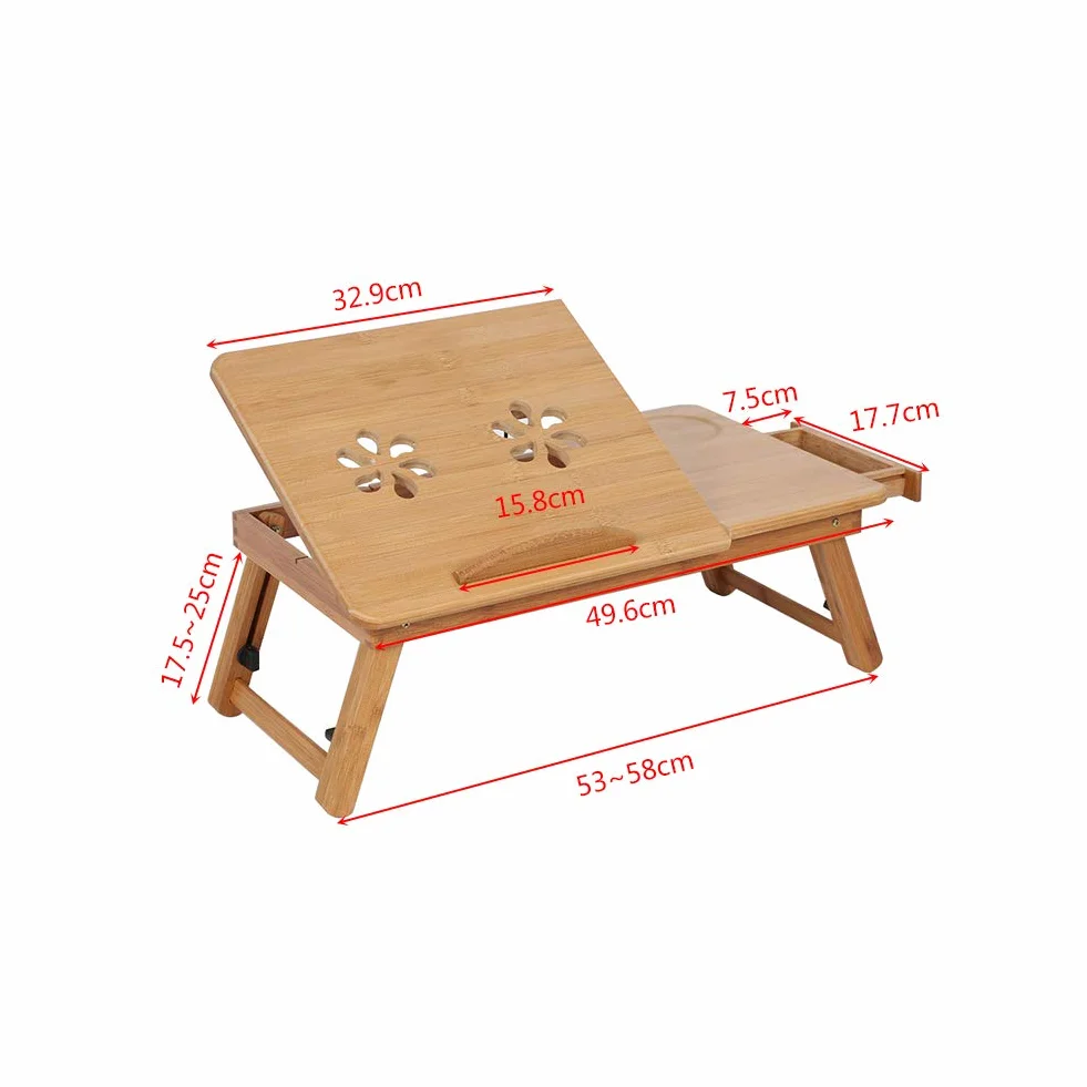 Supporto per Laptop Regolabile con Piccolo Cassetto e Scanalatura di Tazza, Scrivania Pieghevole in bambù, Ideale per Le Famiglie