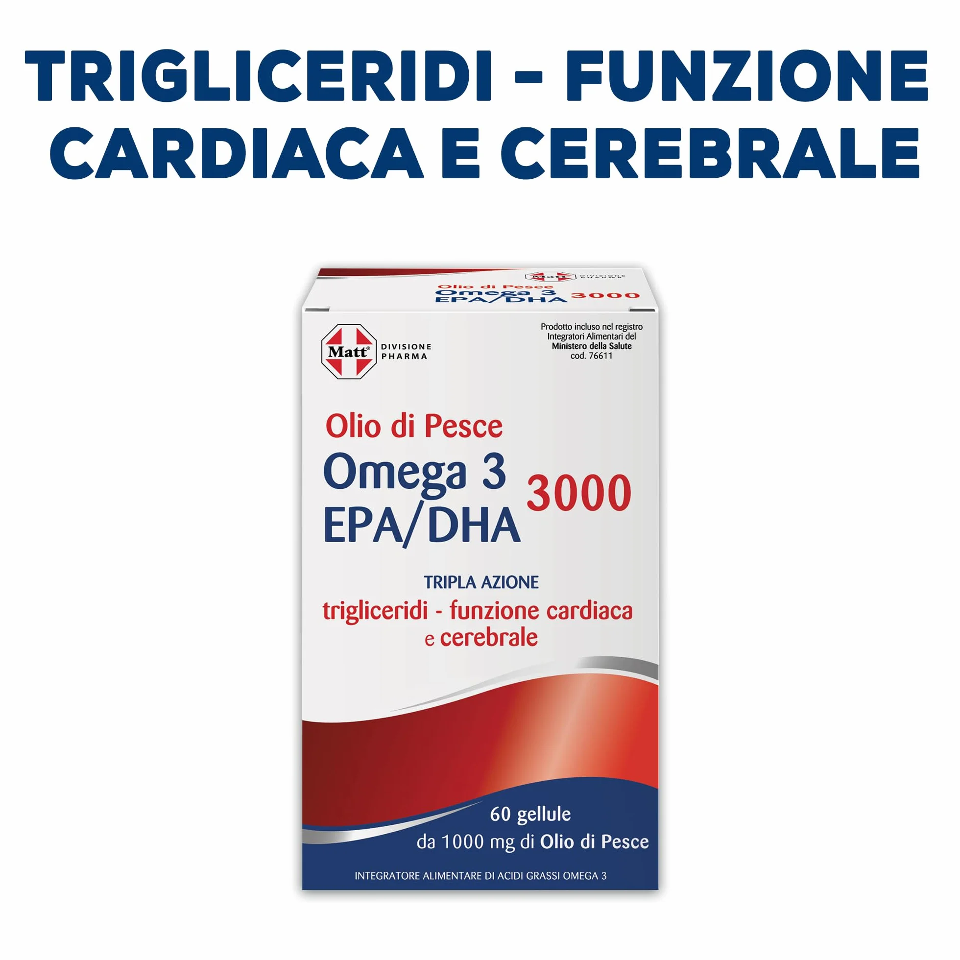 Olio di Pesce Omega 3 EPA/DHA 3000 Integratore Alimentare per Funzione Cardiaca e Celebrale 60 Capsule