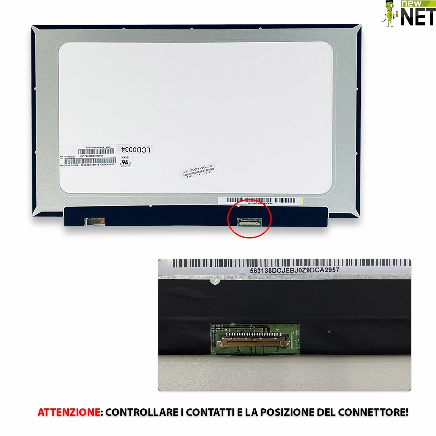 new net Pannello LCD Schermo Display Compatibile con Lenovo IdeaPad L3 15IML05 81WB 15IML05 81Y3 15ITL6 82HL [ 15.6 - WXGA 1366 * 768-30 Pin ]