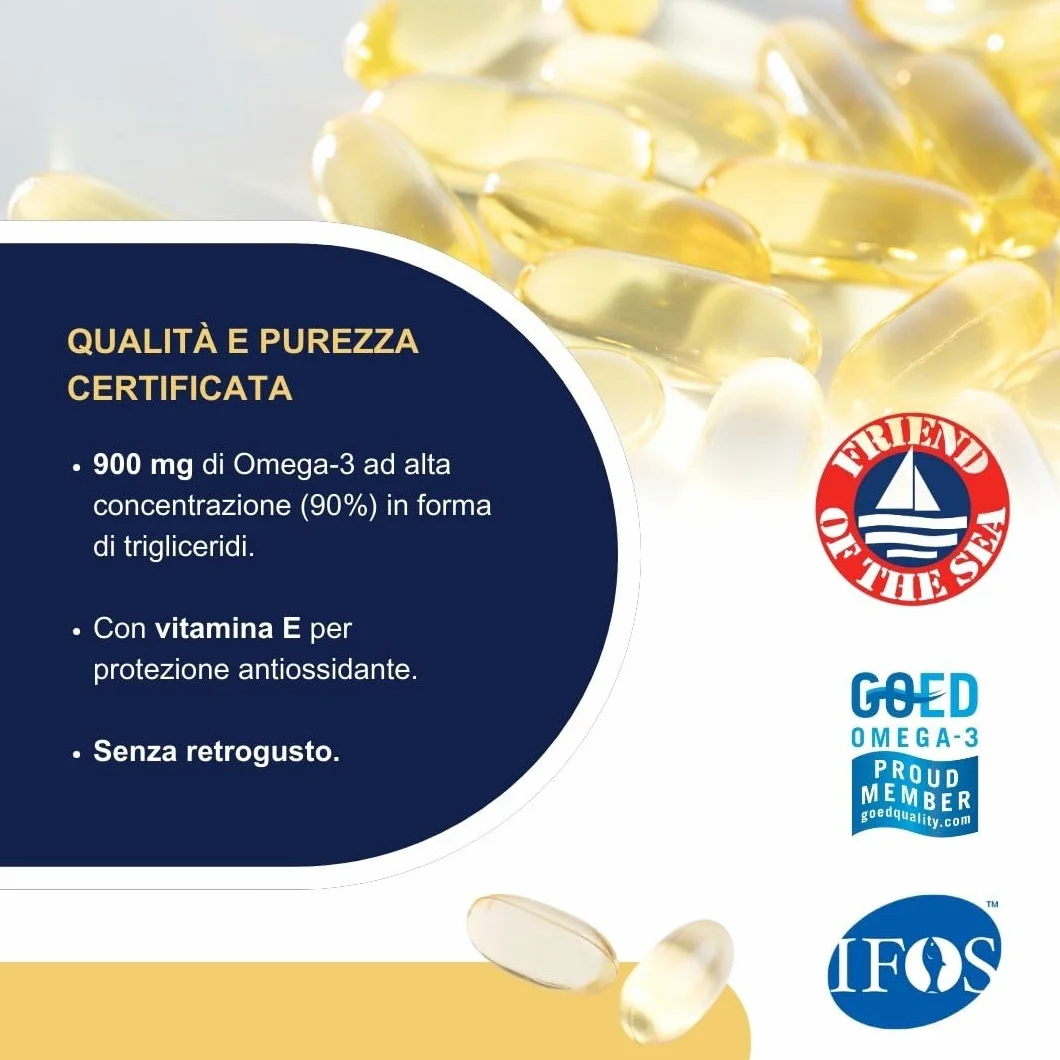 Omega 3 IFOS 5 Stelle 60 cps Olio di Pesce 1000mg Ricco di EPA DHA