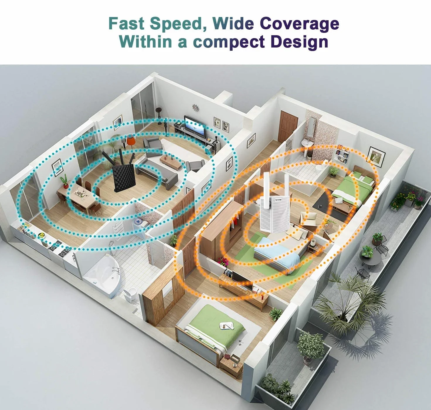 Tenda A301 Ripetitore WiFi 300 Mbps, 1 * 10/100M LAN Porta Ethernet, Plug And Play, Easy Expand, Segnale Forte con 2 Antenne LED Intelligente, Amplificadores WiFi Esterne Spina Europa