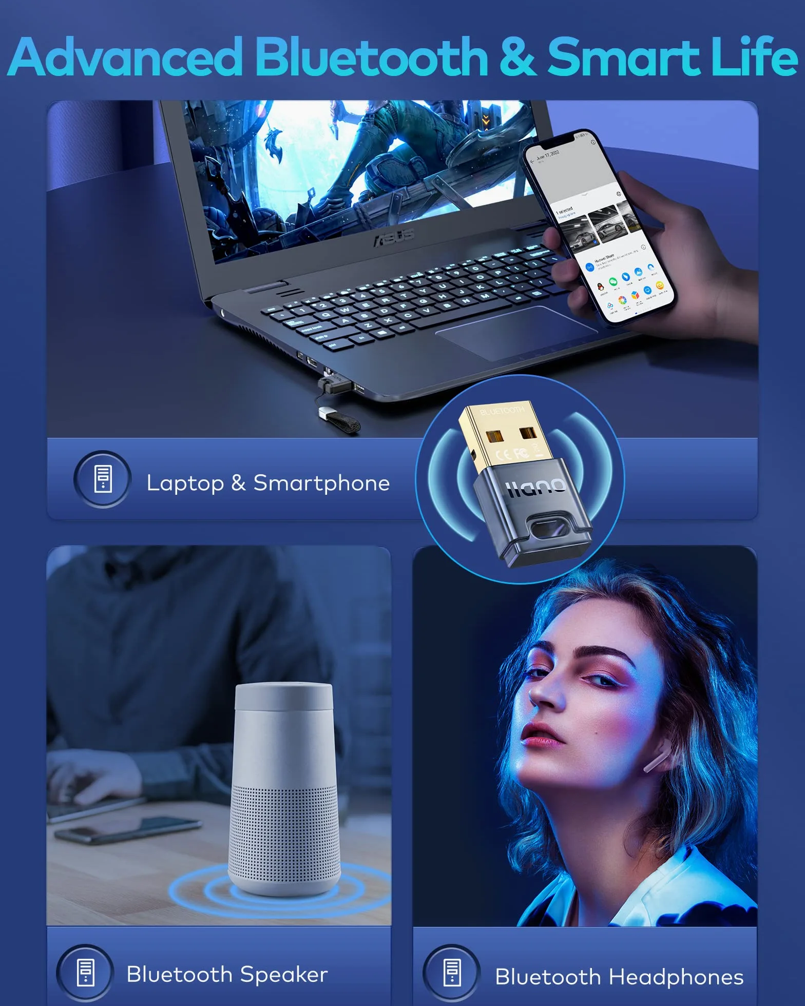 Adattatore Bluetooth, Bluetooth Dongle USB 5.1 EDR per desktop, laptop, stampante, cuffie, mouse, tastiera, altoparlante, adattatore Bluetooth per PC, Windows 11/10/8.1, Plug & Play (4 pezzi)
