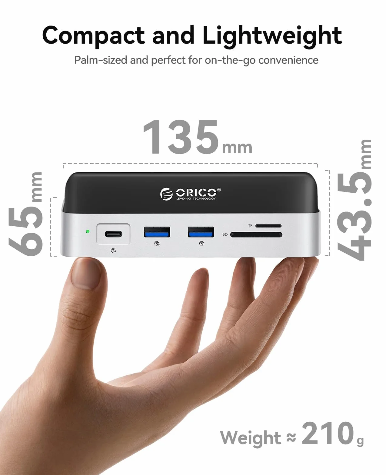 ORICO MiniDock Hub e Supporto per Mac mini M4/M4 Pro, con Alloggiamento SSD NVMe, Uscite HDMI 4K e DisplayPort, Lettore di Schede SD/TF 3.0, Porte USB‑C e USB‑A a 10 Gbps, Ricarica PD 100 W – VS10