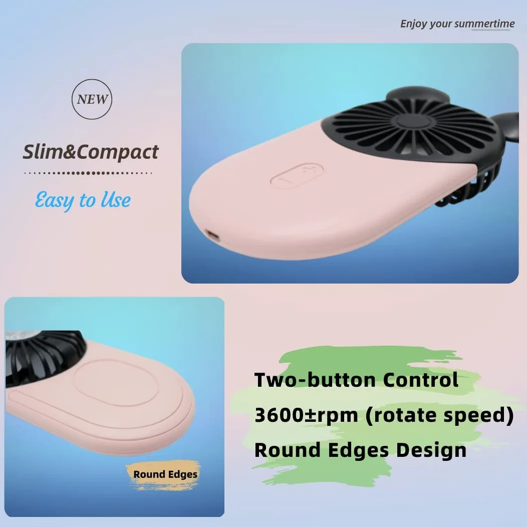 Mini ventilatore personale, portatile e portatile, ricaricabile tramite USB, con bella luce LED, 3 velocità regolabili, supporto portatile, perfetto per attività al chiuso o all'aperto,