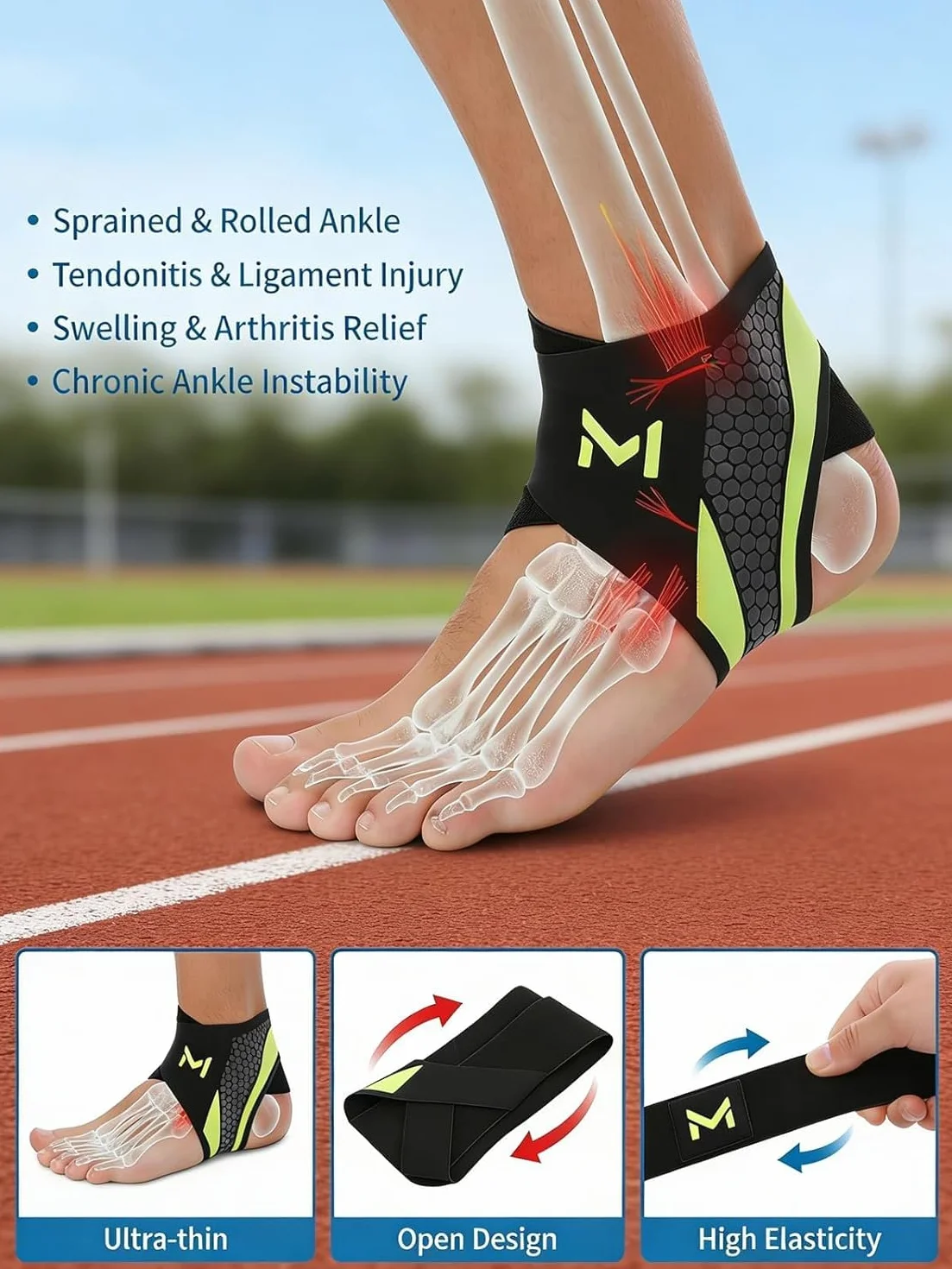 Cavigliera Sportiva Regolabile in Nylon Traspirante per Distorsione, Corsa, Calcio, Fitness, Escursionismo (Grigio nerastro)