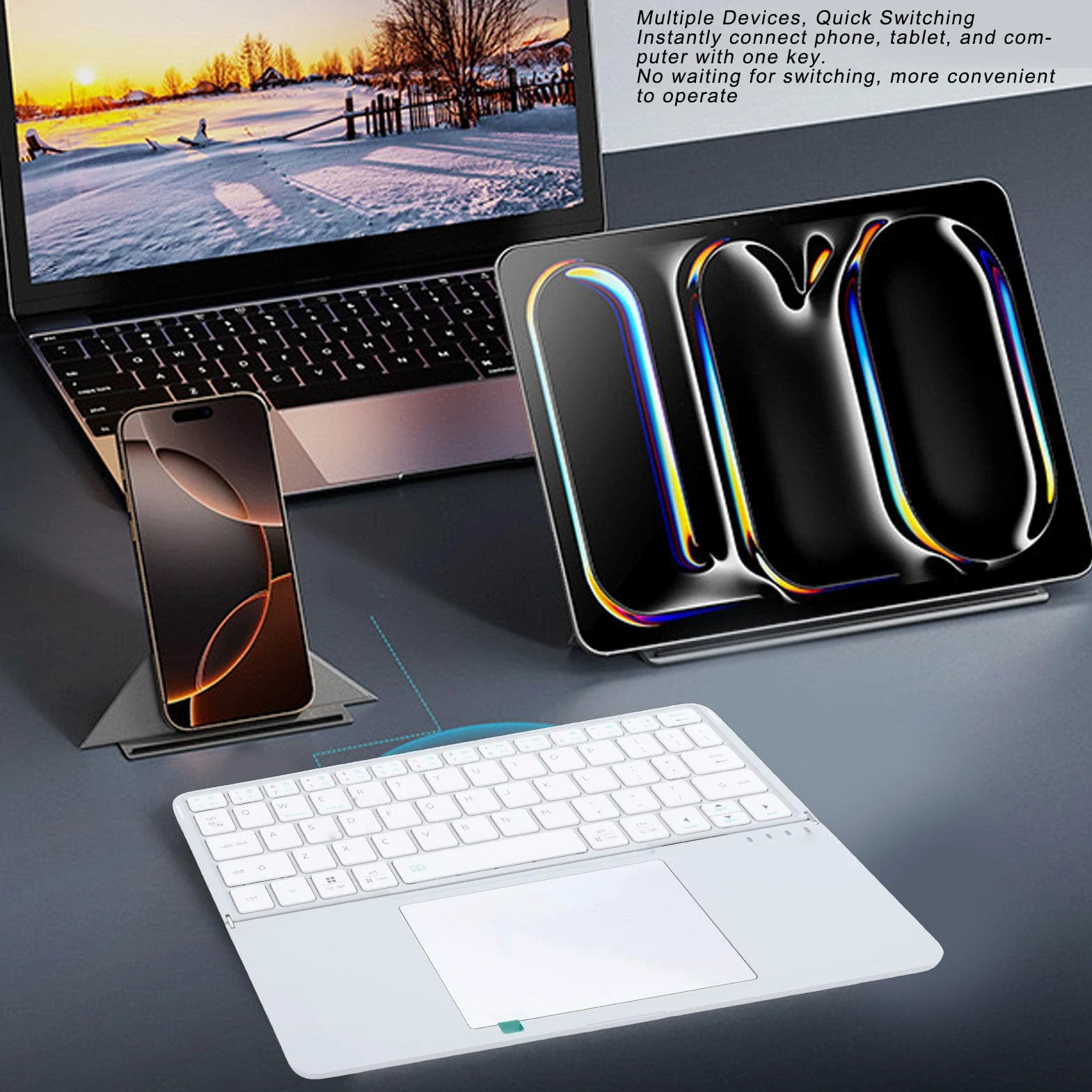 Cryfokt Tastiera Bluetooth Pieghevole con Touchpad, Digitazione Silenziosa 64 Tasti Wireless Ricaricabile per Laptop Tablet Smartphone (SILVER)
