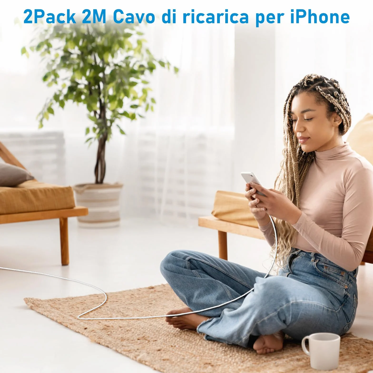 Cavo USB C Lightning 2M MFI Certificato Ricarica Rapida per iPhone 14/13/12/11/Xs/8/7/6s/6 Plus iPad