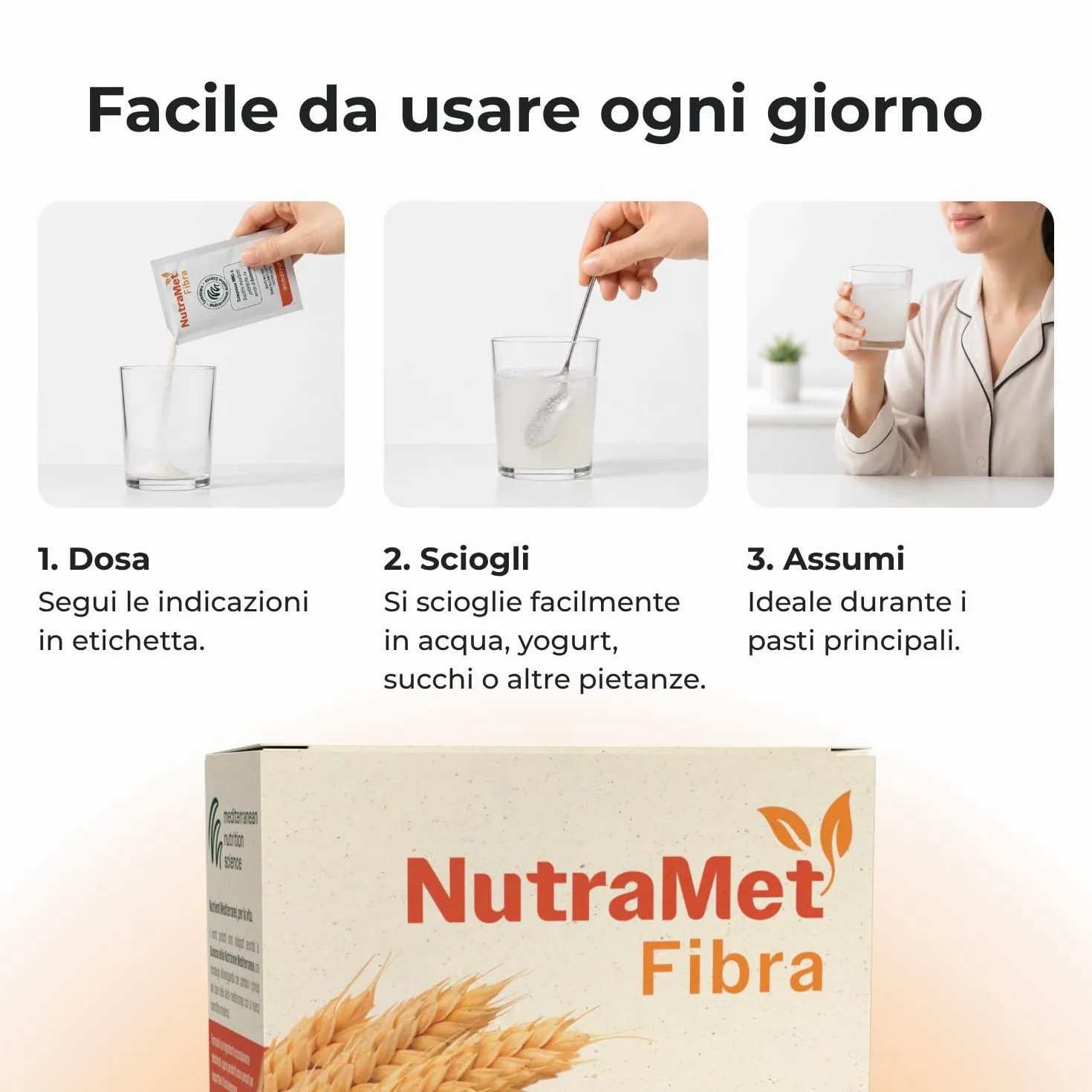 Esserre NutraMet Fibra Integratore Prebiotico Fibra Solubile 40 buste 8 gr Senza Glutine Senza Lattosio Vegano