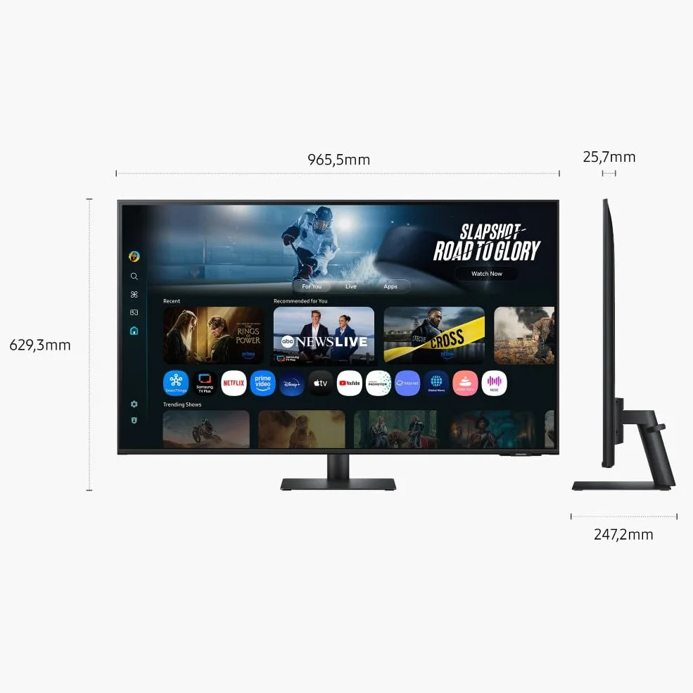 Samsung Smart Monitor M7 (S43FM702), Flat 43'', 3840x2160 (UHD 4K), Smart Hub con AI, Office 365, Gaming Hub, Speaker Integrati, Telecomando, WiFi, HDMI, USB-C