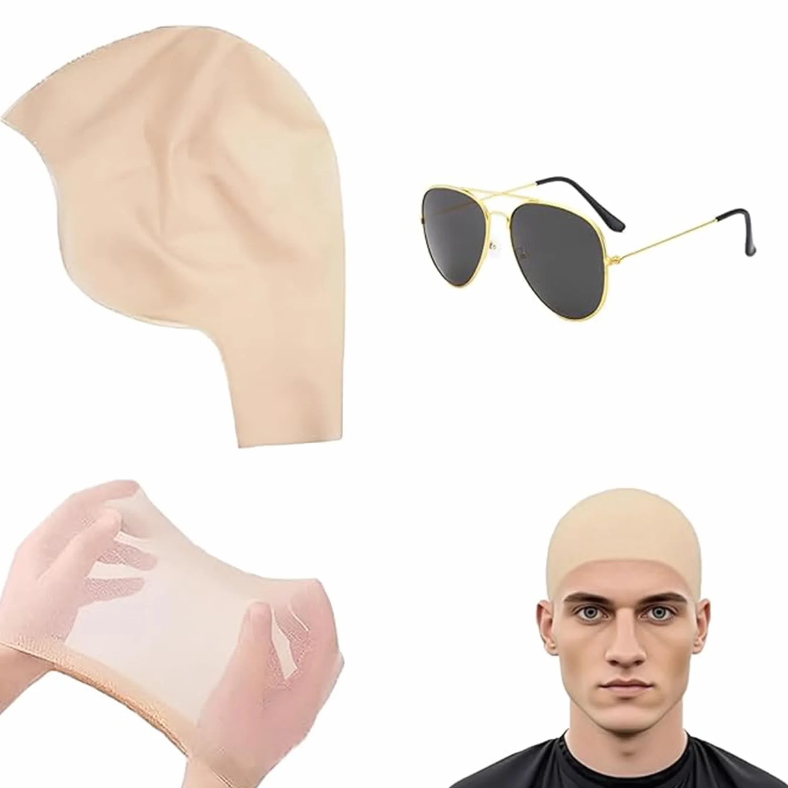 Set di 3 tappi calvi in lattice con retina per capelli, aspetto realistico per Halloween e cosplay