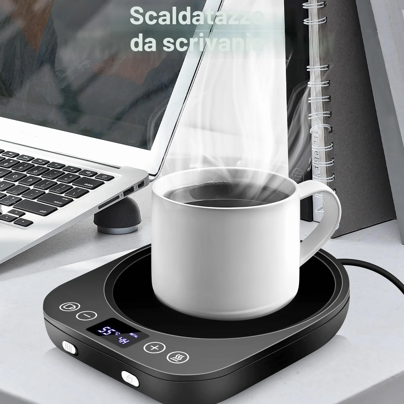 Scaldatazze da caffè,Scaldatazze aggiornato,Scaldabevande elettrico 9 impostazioni di temperatura,Scaldacandele con accensione/spegnimento automatico con rilevamento di gravità,Per caffè,Tè,Latte