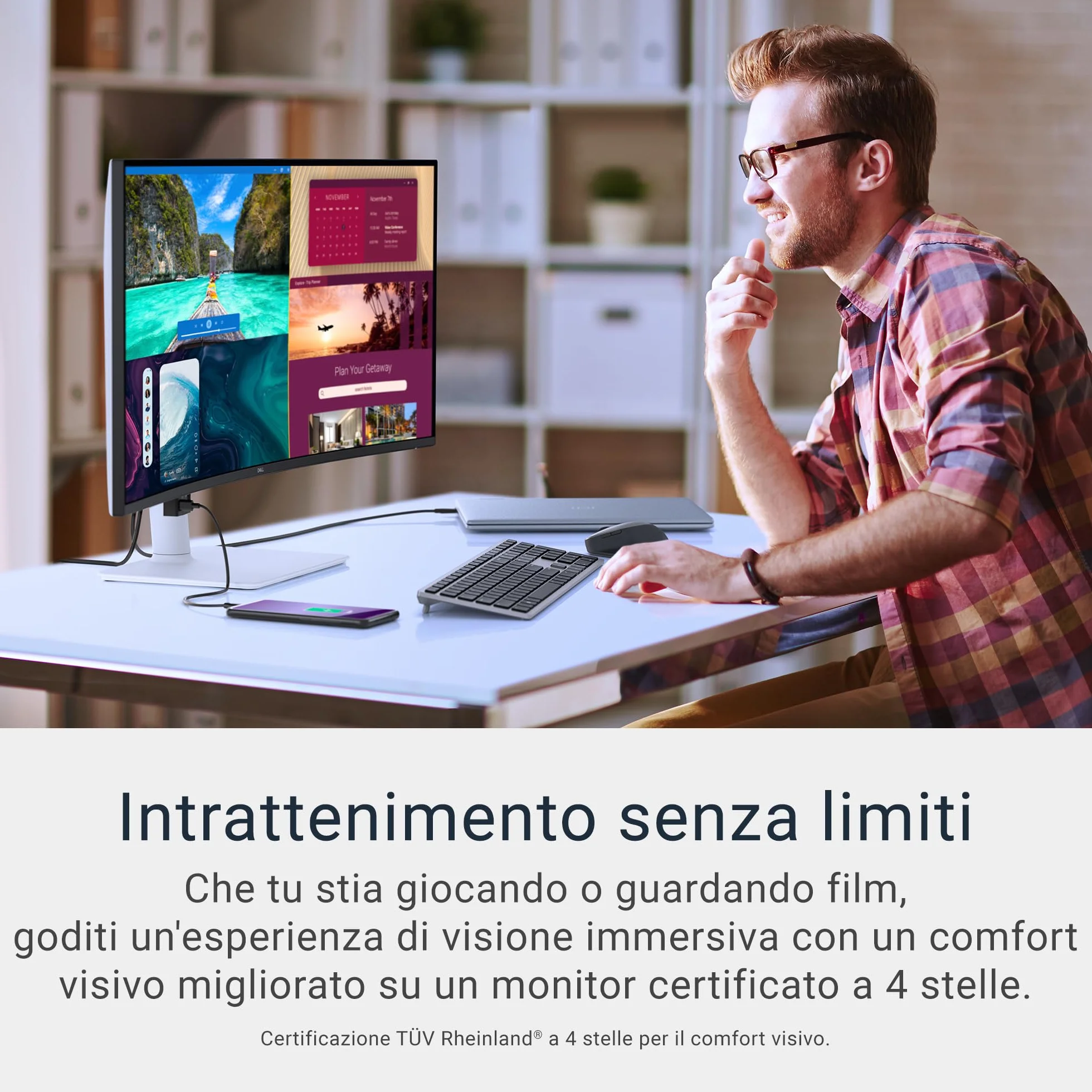 Dell 34 Plus USB-C Monitor - S3425DW, WQHD (3440x1440), 21:9 Curvo, 120Hz, VA, 1ms, AMD FreeSync Premium, HDR10, Regolabile in Altezza, Altoparlanti integrati, 2 USB-C, 2 HDMI, 3 Anni di Garanzia