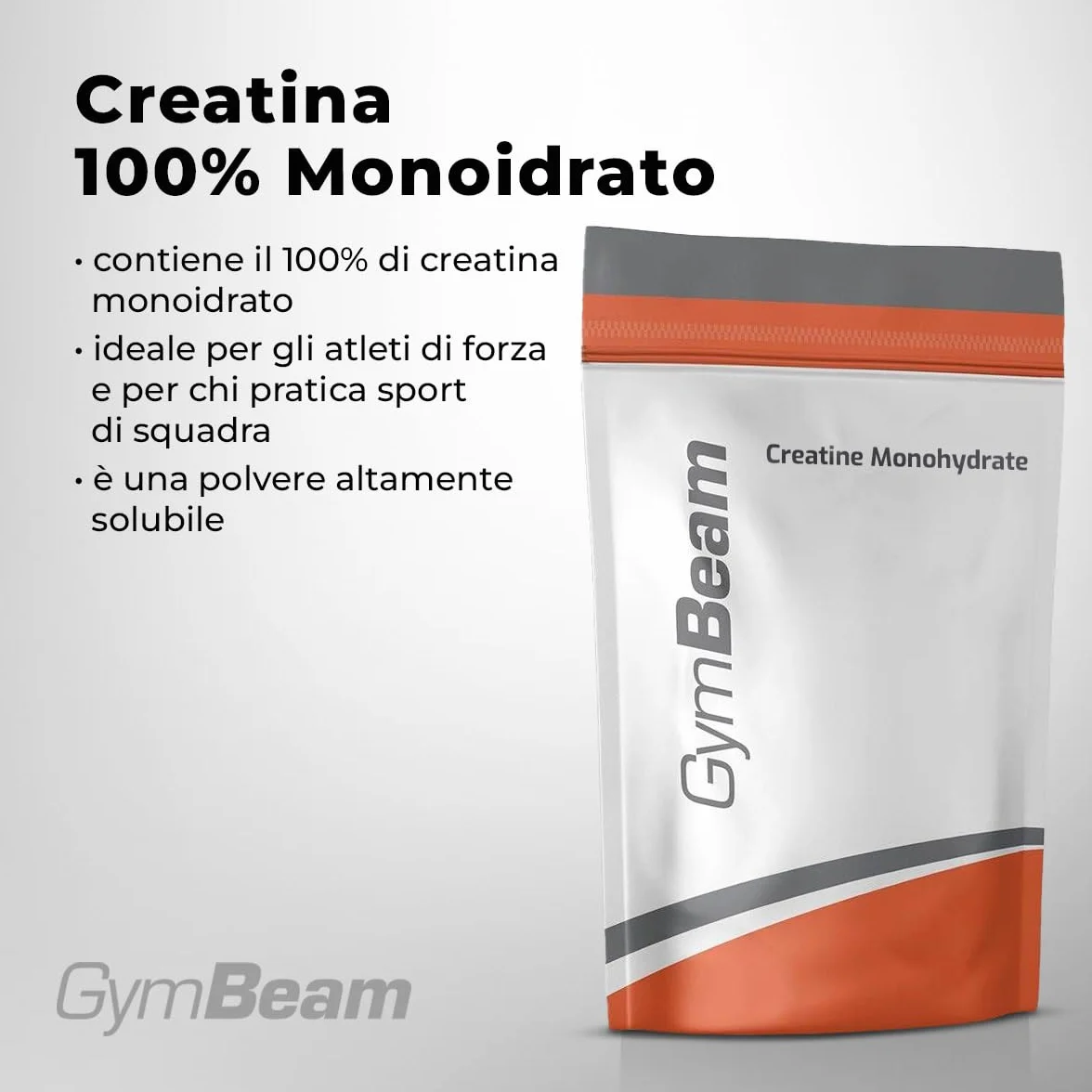 GymBeam Creatina Monoidrata 100% Polvere Altamente Solubile 500 g Non aromatizzato