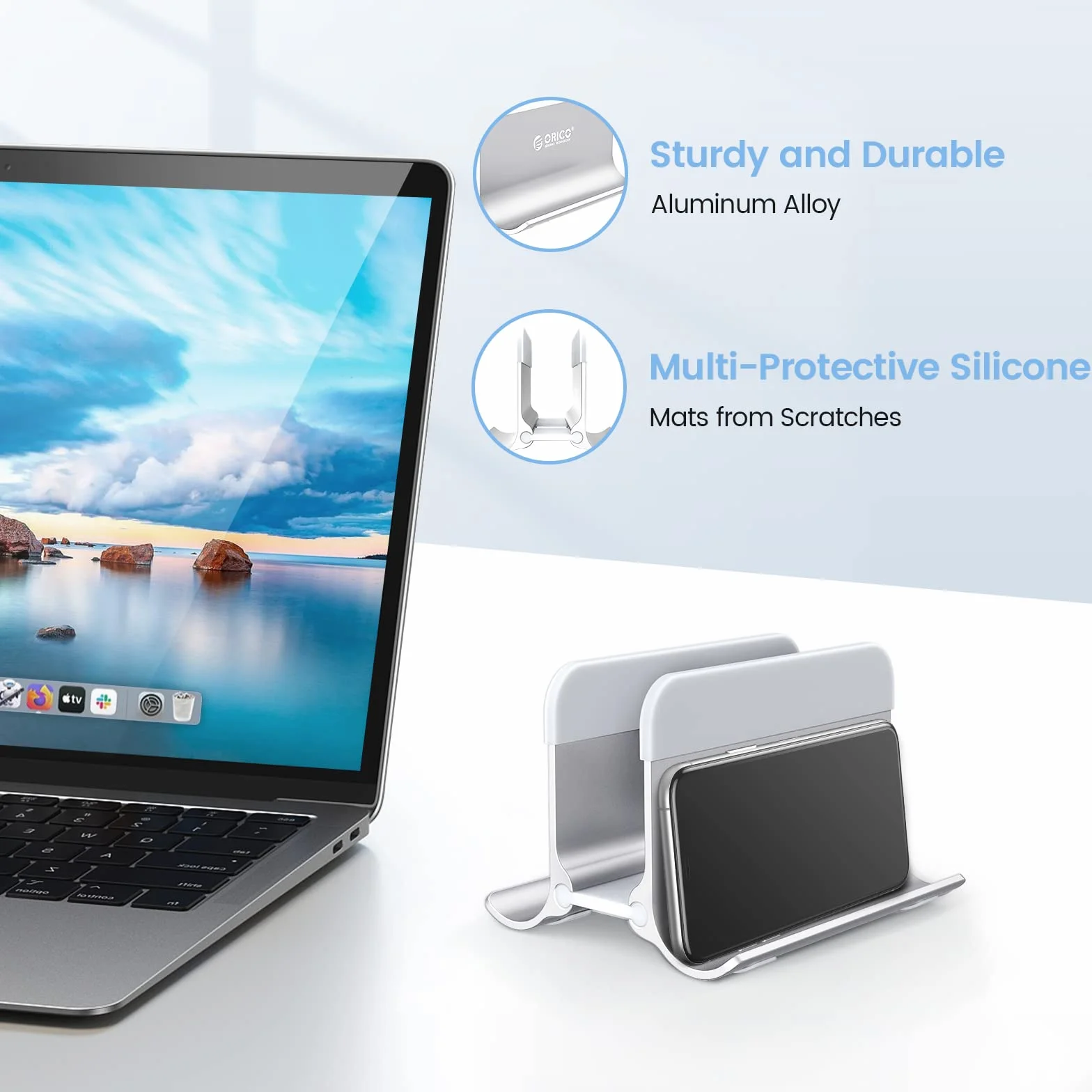 ORICO Supporto verticale per computer portatile, Vertical Laptop Stand regolabile, Supporto Verticale per Laptop in alluminio, per MacBook/Surface/Dell/laptop da gioco