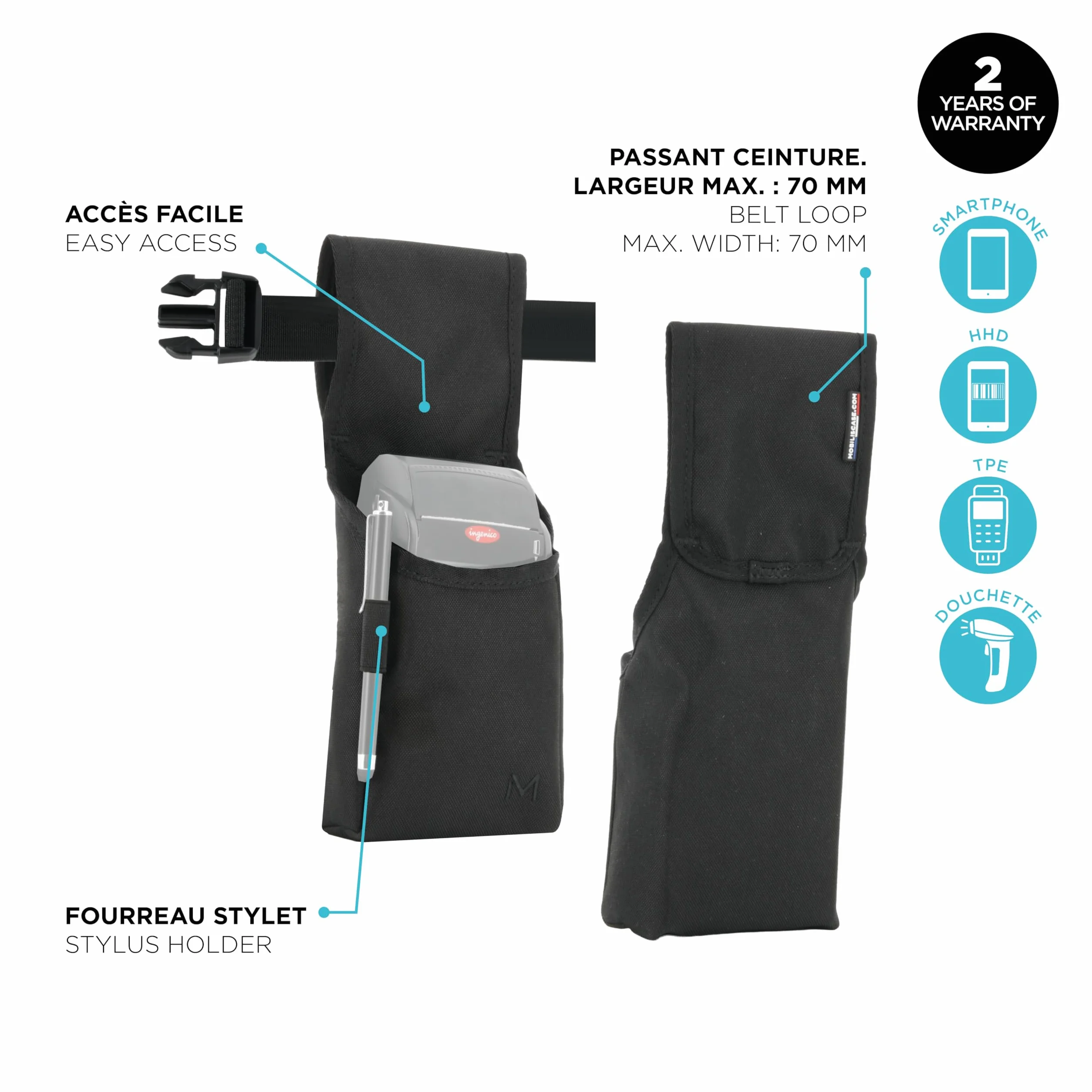 MOBILIS Holster per Lettore di Carte con Cintura Custodia Universale per Terminali di Pagamento 11 x 27 x 5 cm