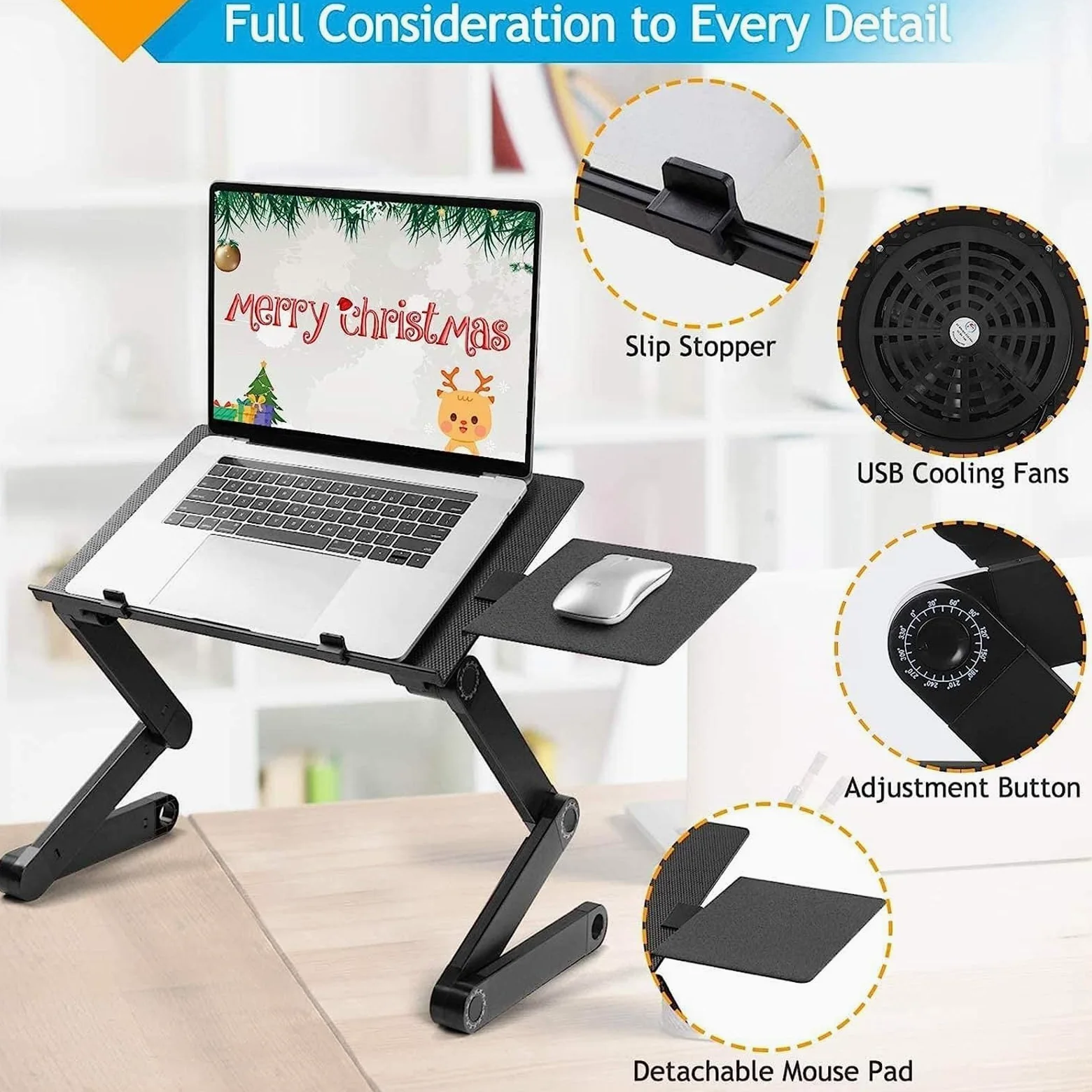 NAKEAH Supporto da Tavolo Regolabile for Laptop, Supporto for Workstation Portatile Portatile, scrivania ergonomica Pieghevole for Laptop da Ufficio in Lega di Alluminio
