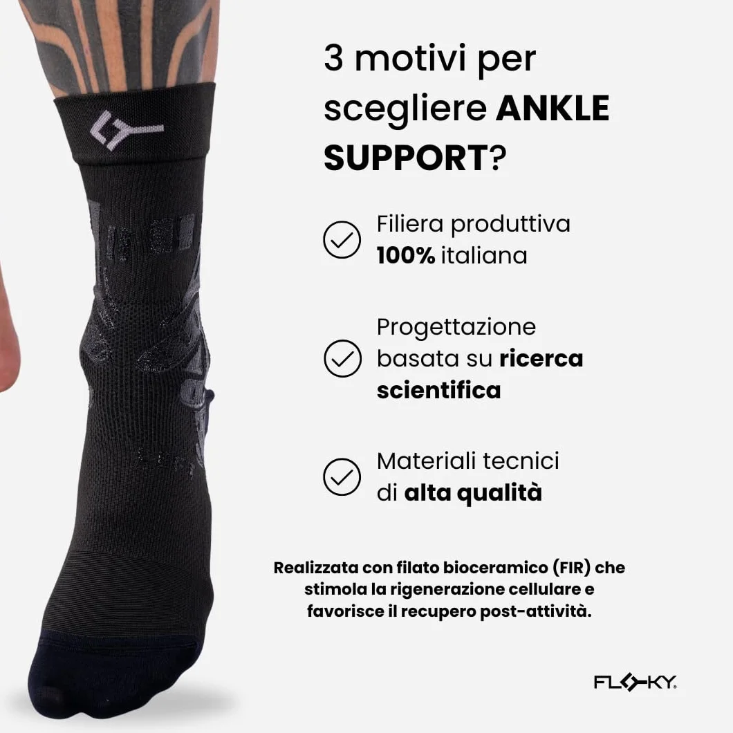 FLOKY Cavigliera Biomeccanica a Compressione Multisport con Bande Siliconiche