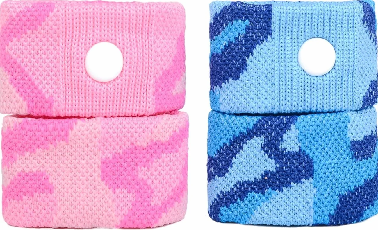 Fasce per mal di movimento bambini anti-nausea digitopressione Confezione da 2 Rosa Blu