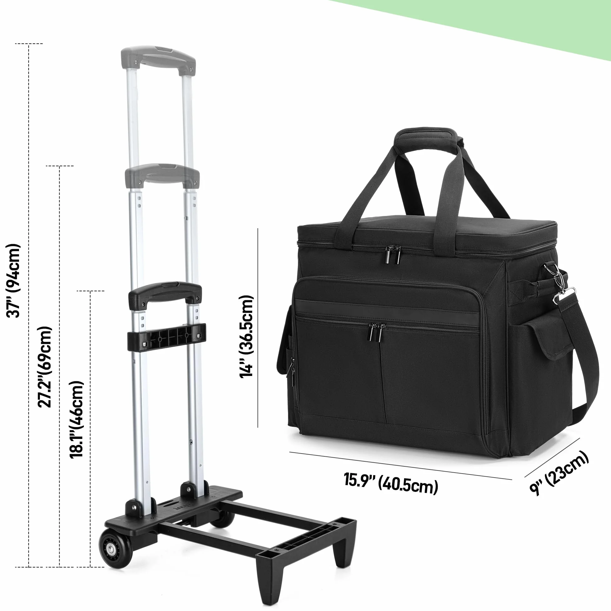 Borsa per Insegnanti con Rotelle Trunab, Trolley Staccabile, Tasca Portadocumenti Espandibile, per Laptop 15,6 Pollici, Nero