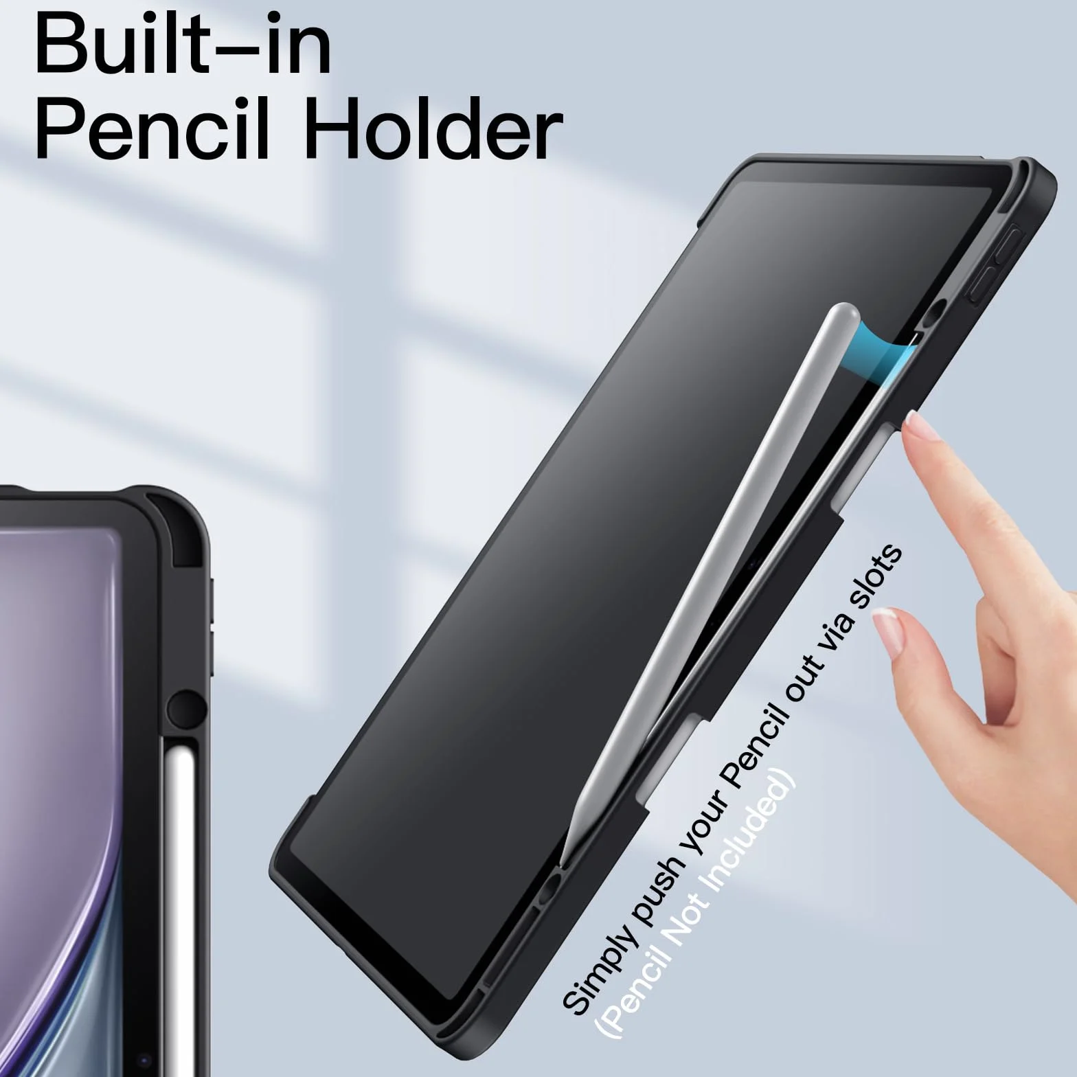 JETech Custodia iPad Air 13 Pollici M4/M3/M2 2026/2025/2024 Portapenne Chiara Trasparente Sottile Antiurto Cover Tablet Nero