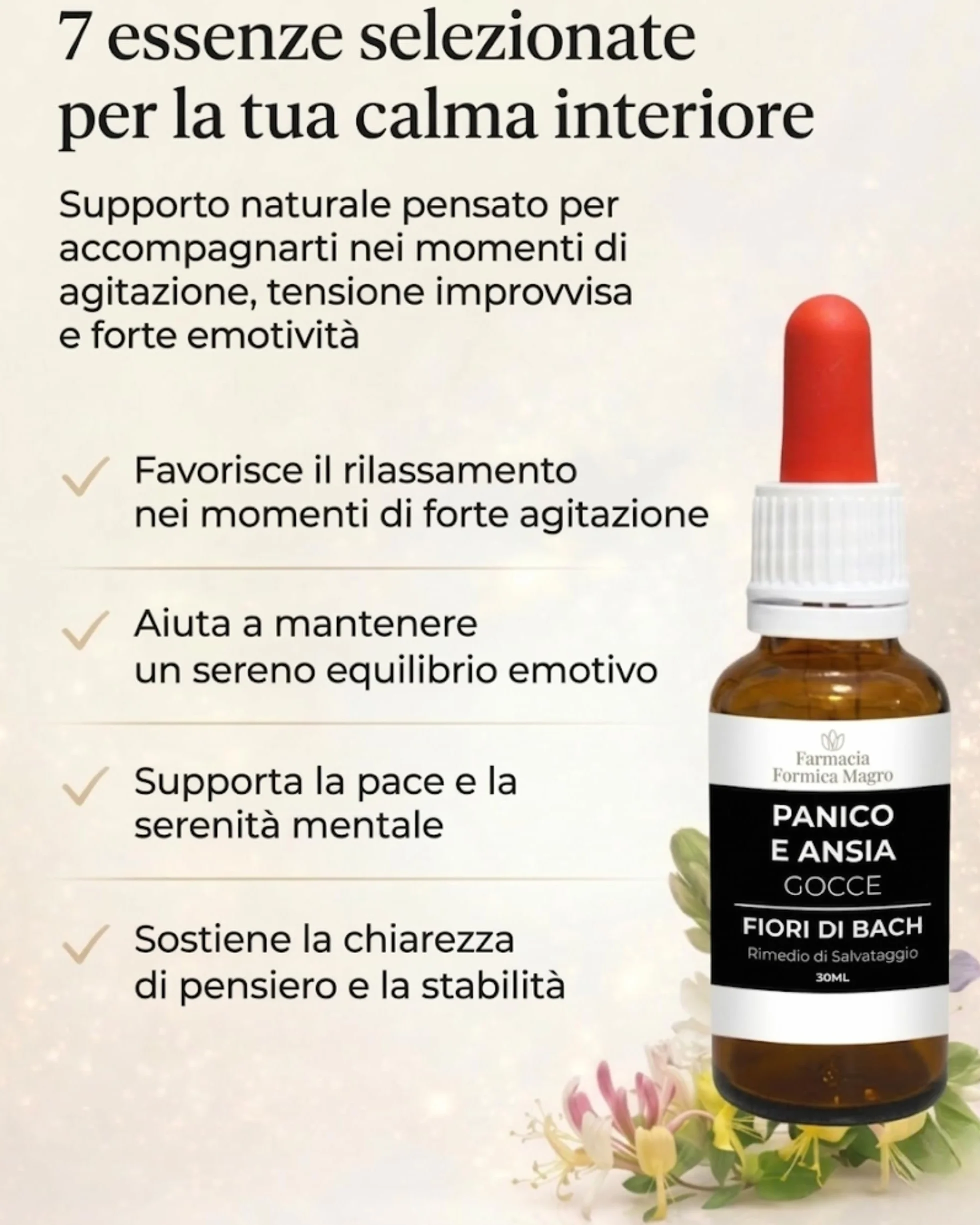 FARMACIA FORMICA Fiori di Bach per Ansia e Stress 30 Ml, Gocce Ansia con 7 Essenze Originali Dr. Bach