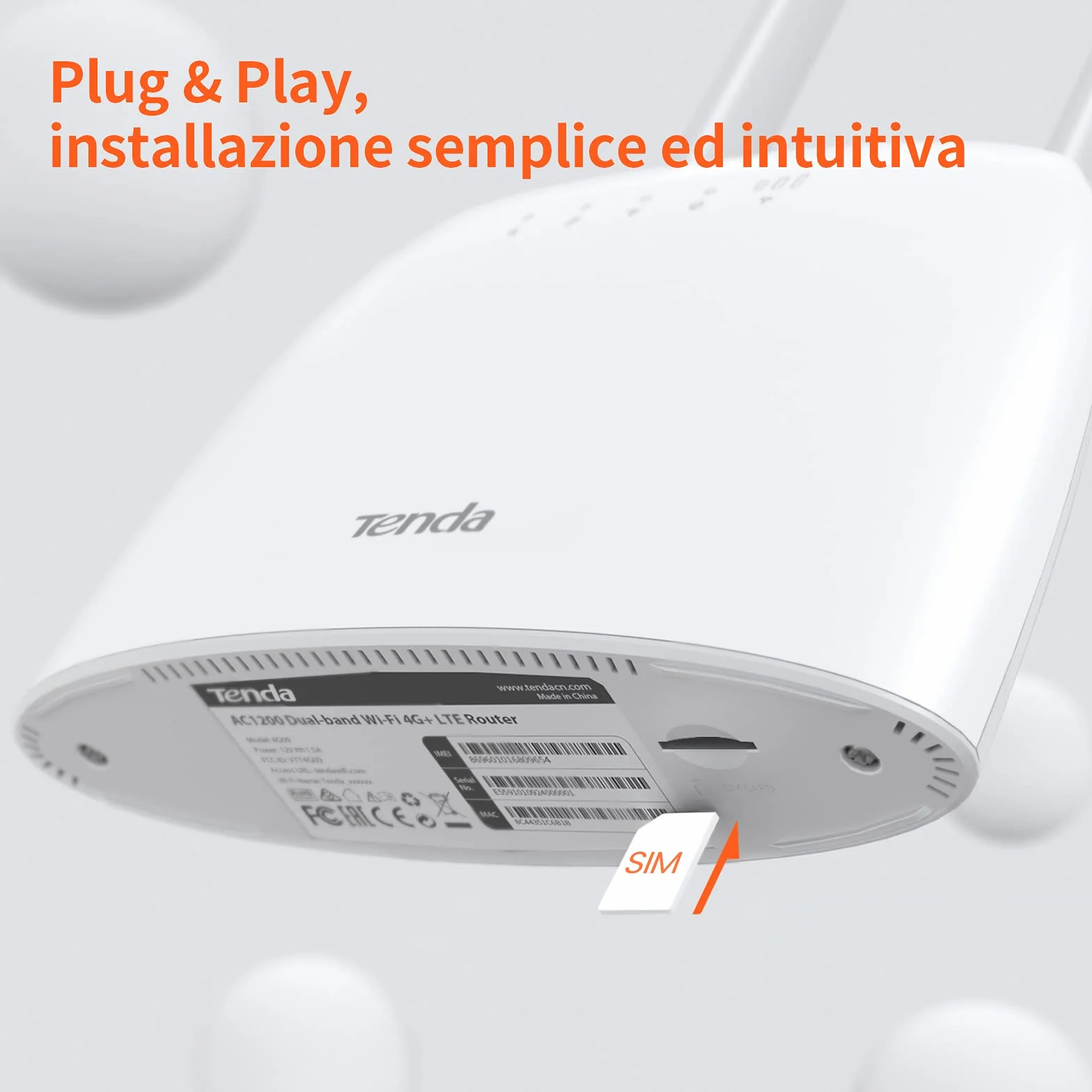 Tenda 4G09 Router 4G+ Cat 6 fino a 300 Mbps, Router WiFi Dual-Band AC1200Mbps, Porta LAN/WAN Gigabit, router WiFi con SIM, Plug&Play, Senza configurazione