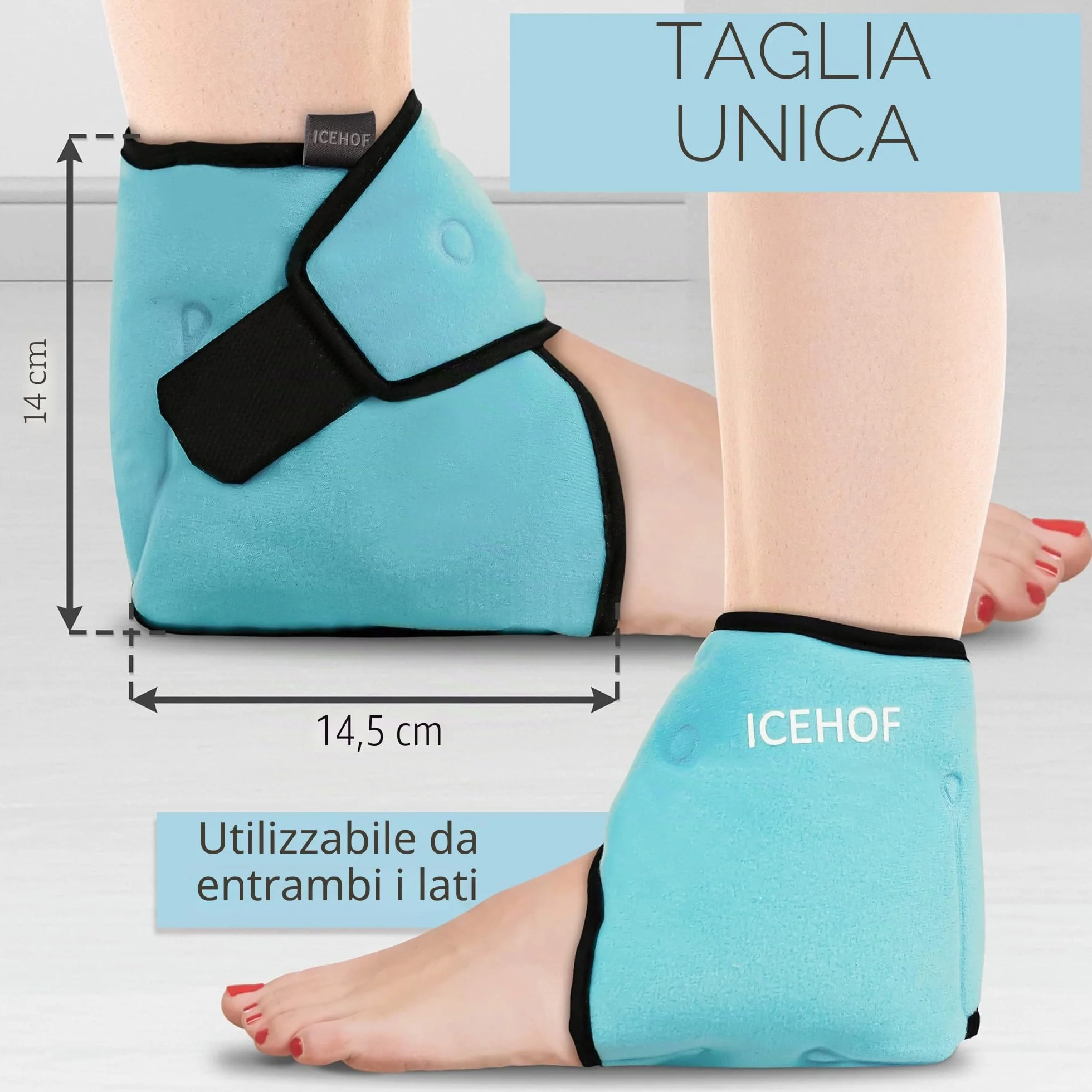 ICEHOF Cuscinetti refrigeranti per caviglia - fascia rinfrescante con gel per tallone e calcagno, dolore e reumatismi (1 pezzo)