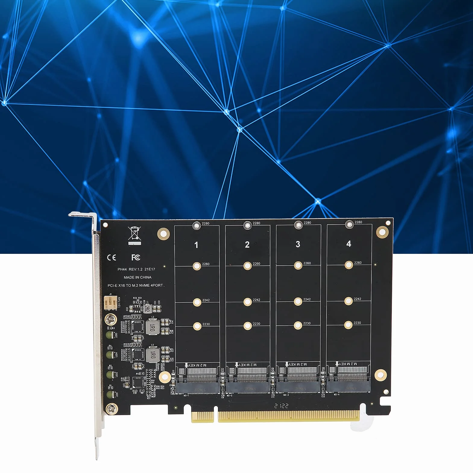 Akozon Scheda di Espansione M.2, Scheda Adattatore 4 Porte M.2 Nvme SSD Nvme Adattatore Convertitore Disco Rigido Lettore Espansione PCIE a PCIE X16 Chiave M