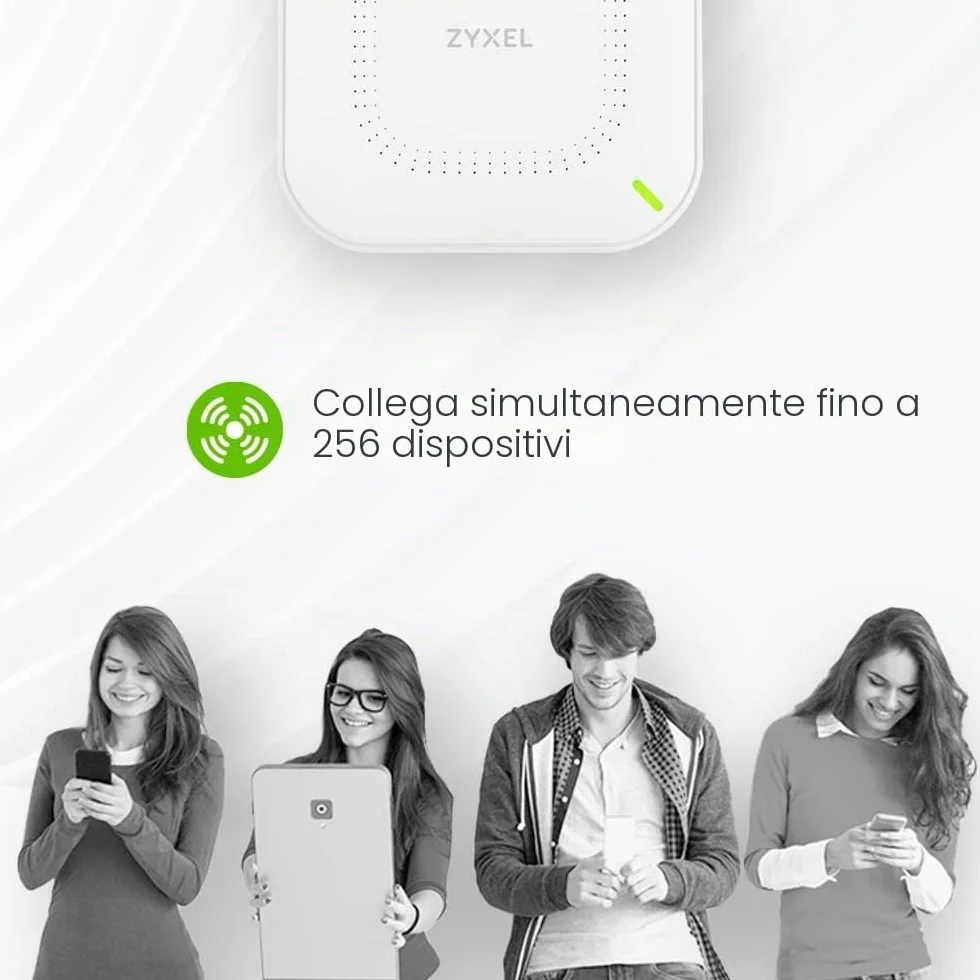 Zyxel WiFi 6 AX1800 Wireless Access Point | 802.11ax Dual Band | 1,77 Gbps | PoE | Gestibile Tramite Nebula App/Cloud o Standalone | Fino a 4 Reti Separate | Alimentatore Incluso [NWA50AX]
