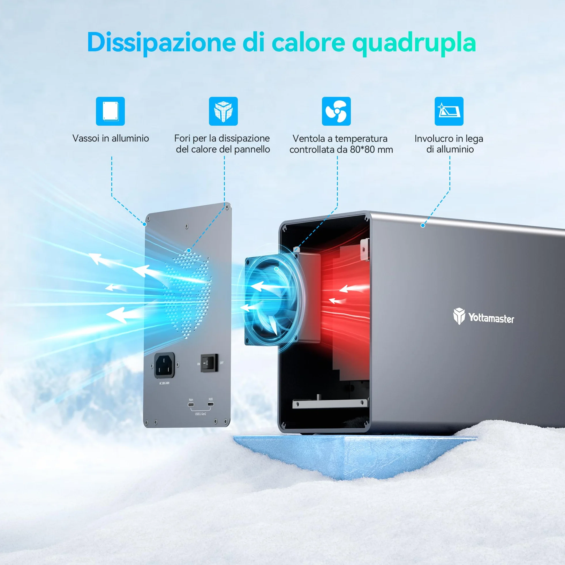 Yottamaster 10Gbps 5 Bay HDD Case Esterno Daisy Chain Type-C per 2.5/3.5 HDD SSD Supporto 24TB