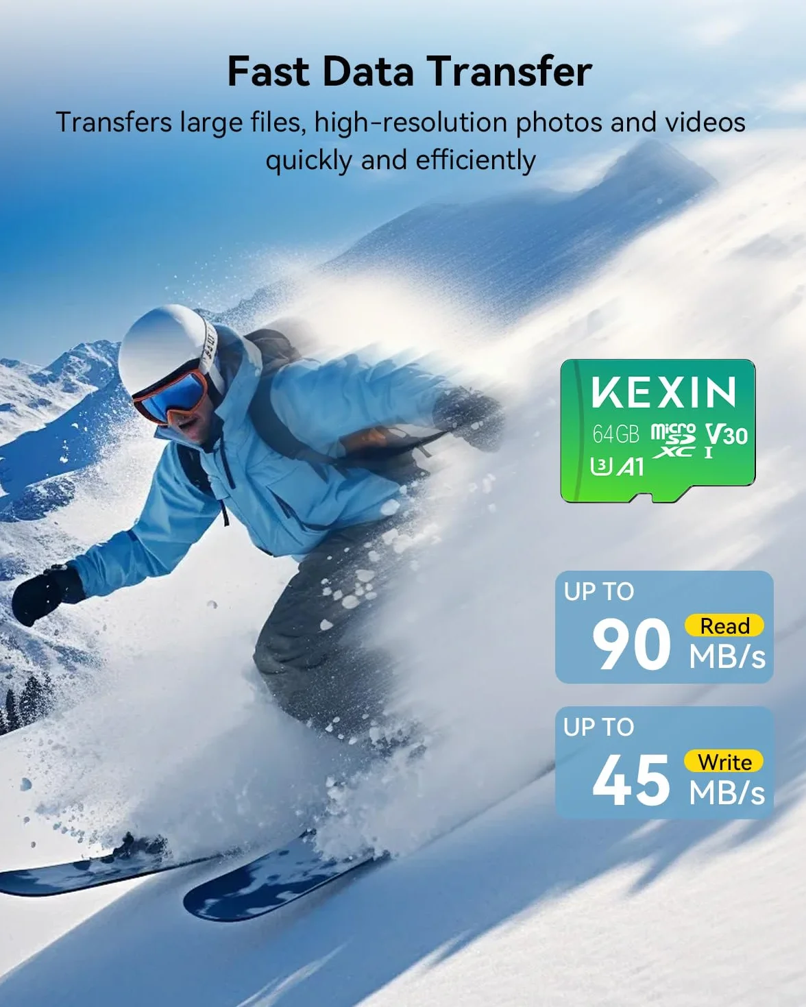 KEXIN Micro SD 64 GB, Scheda Micro SD con Adattatore SD Scheda di Memoria microSDXC 64GB, A1, U3, C10, V30, Micro SD Card TF Scheda confezione da 5