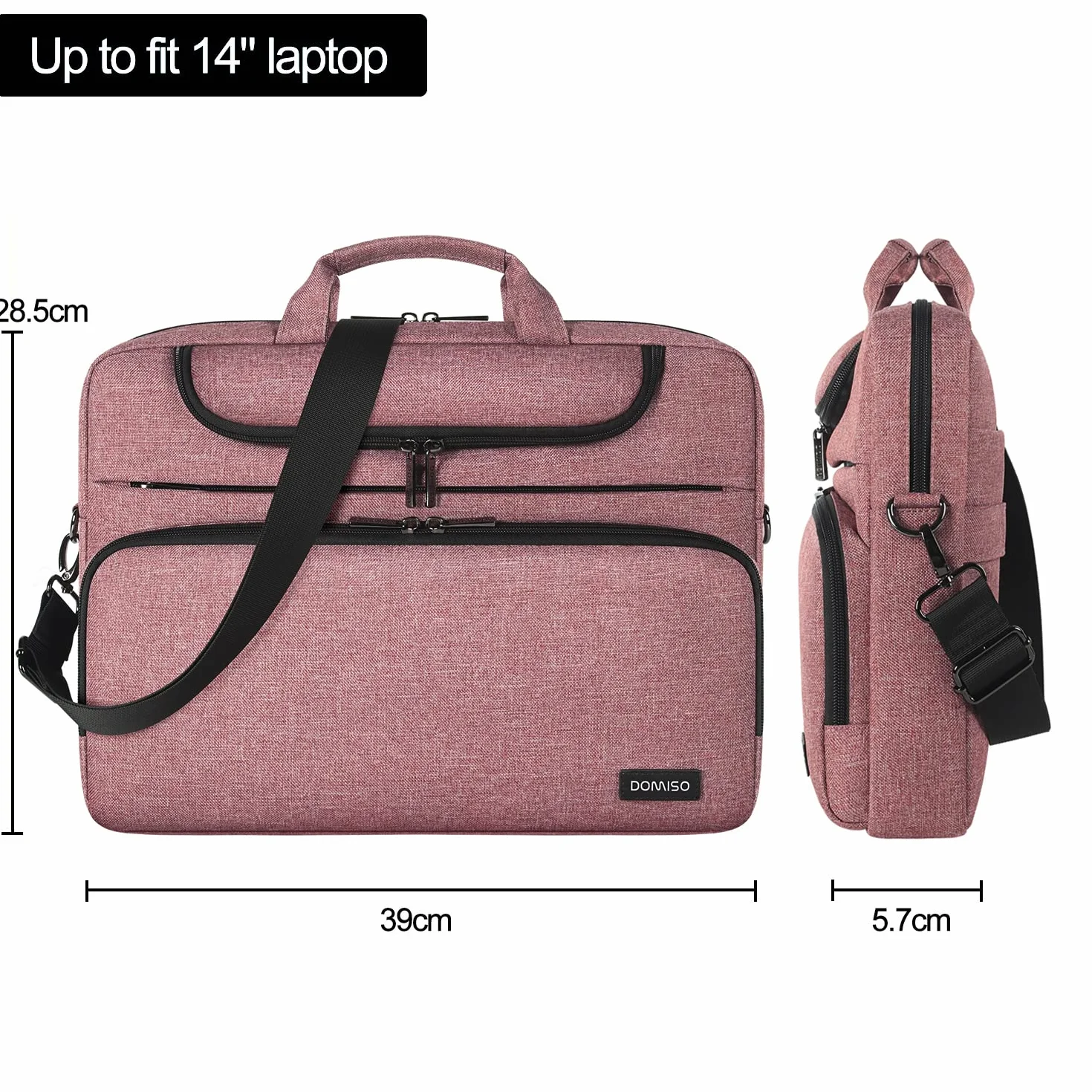 DOMISO 14 Pollici Borsa PC Impermeabile Custodia Messenger Ventiquattrore per Computer Portatile/Notebook/Apple/HP Stream 14 Pavilion 14 / Dell/Asus, Rosa+Nero