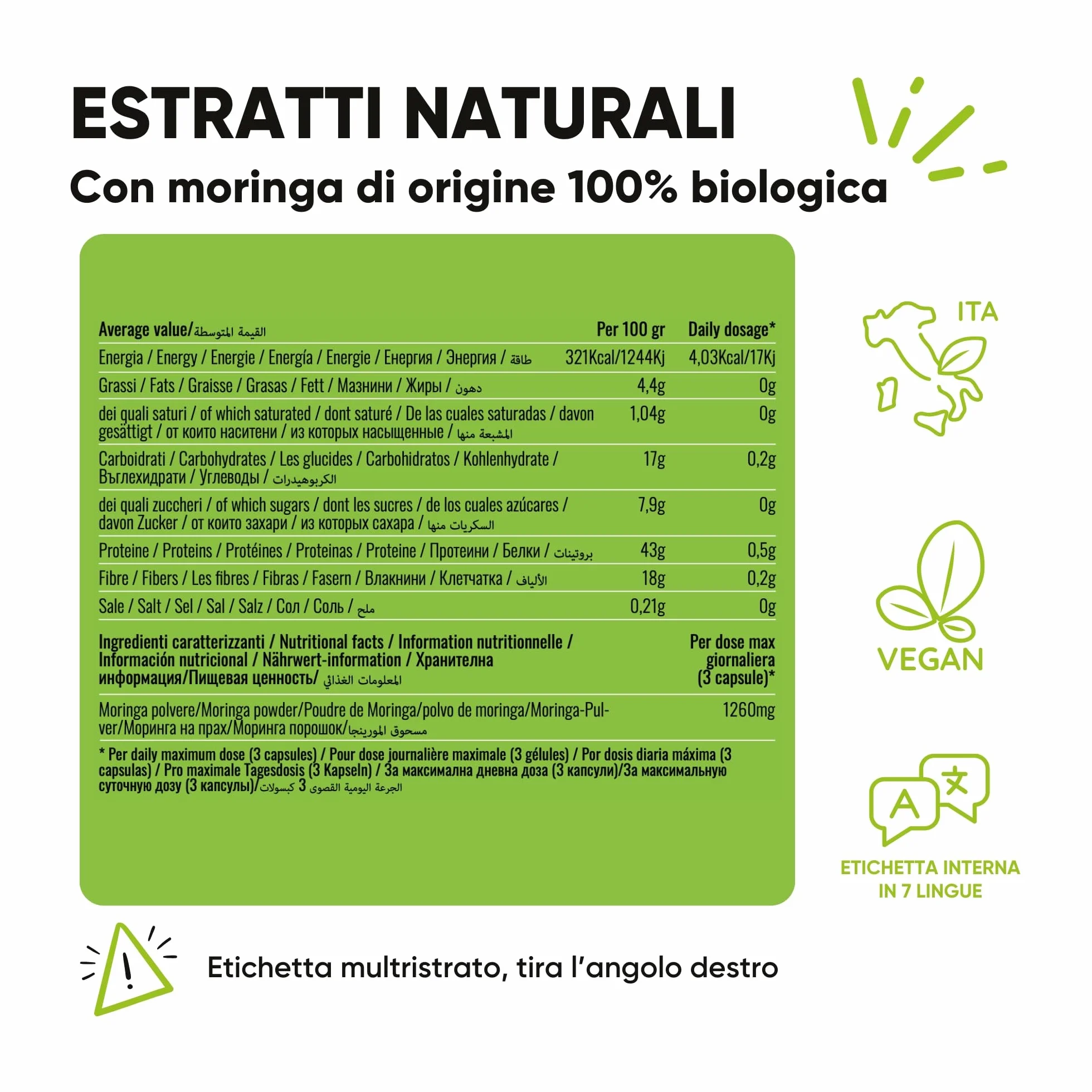 Integratore Moringa Oleifera Biologica 100% Naturale Capsule Vegetali 90 Capsule Made in Italy