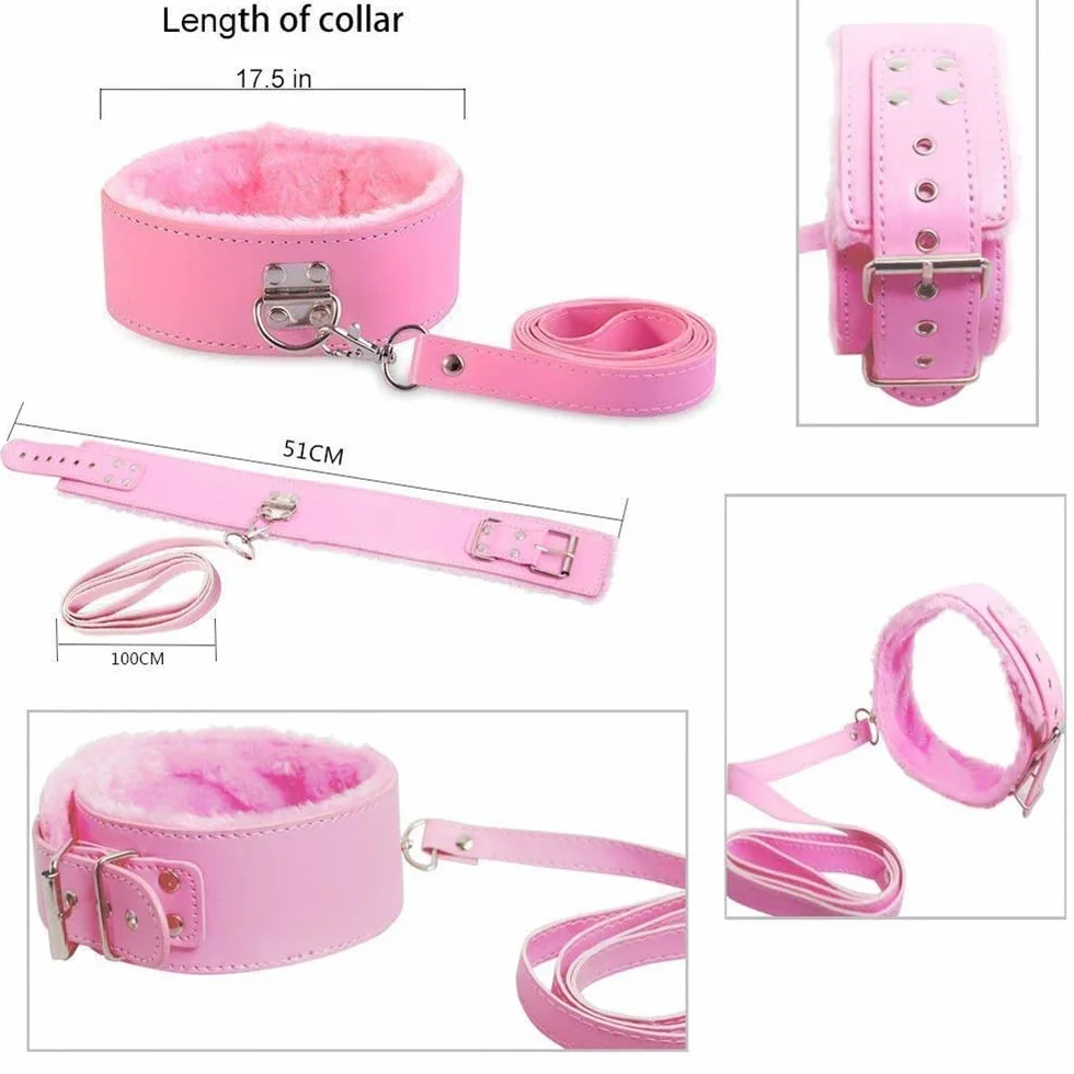 Kit 7 pezzi in pelle rosa per polso e caviglia per camera da letto