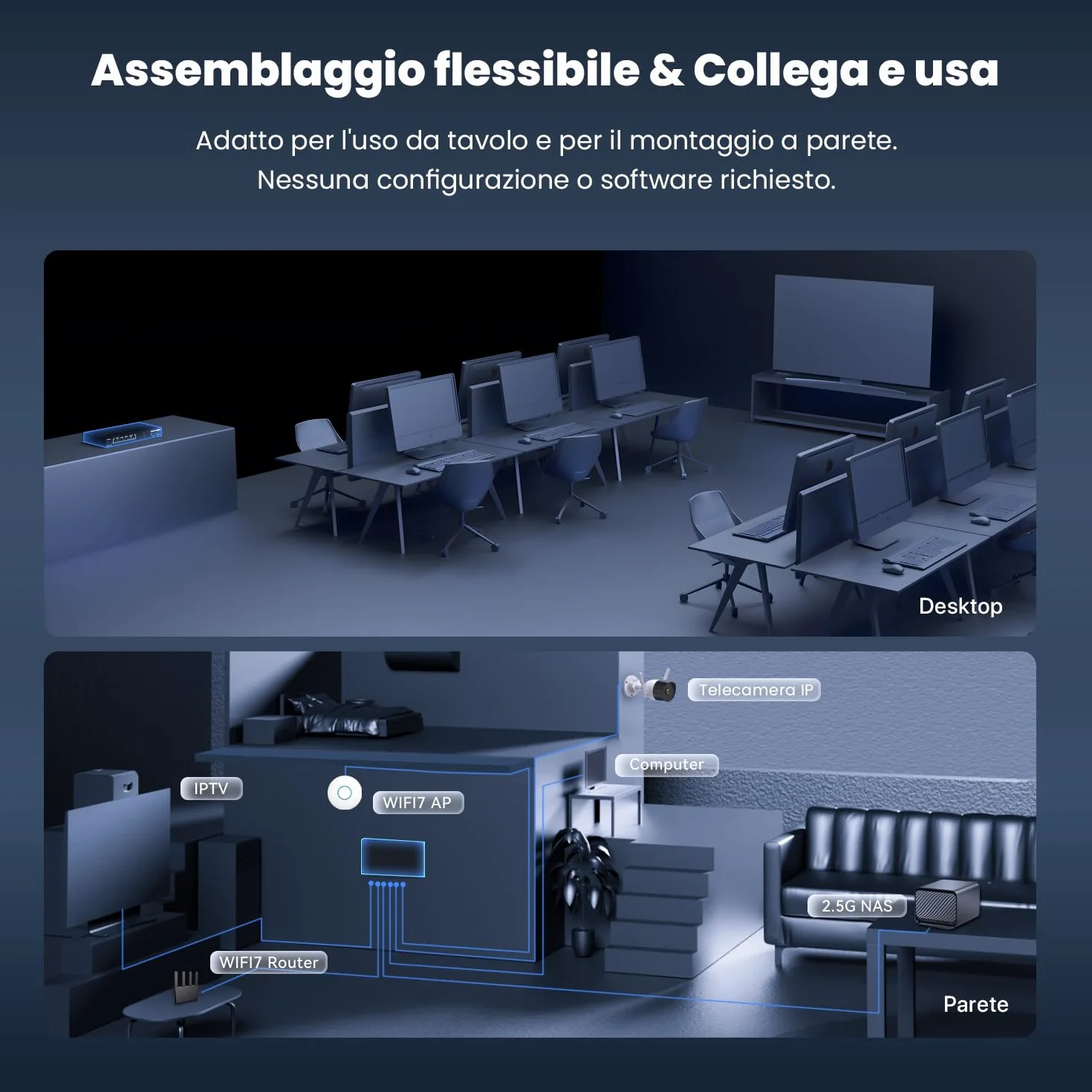 Tenda Switch Ethernet 2.5 Gigabit 5 Porte con 2 porte SFP+ 10 G (Plug and Play, senza ventola, alloggiamento in metallo, nero) (TEM2007X)