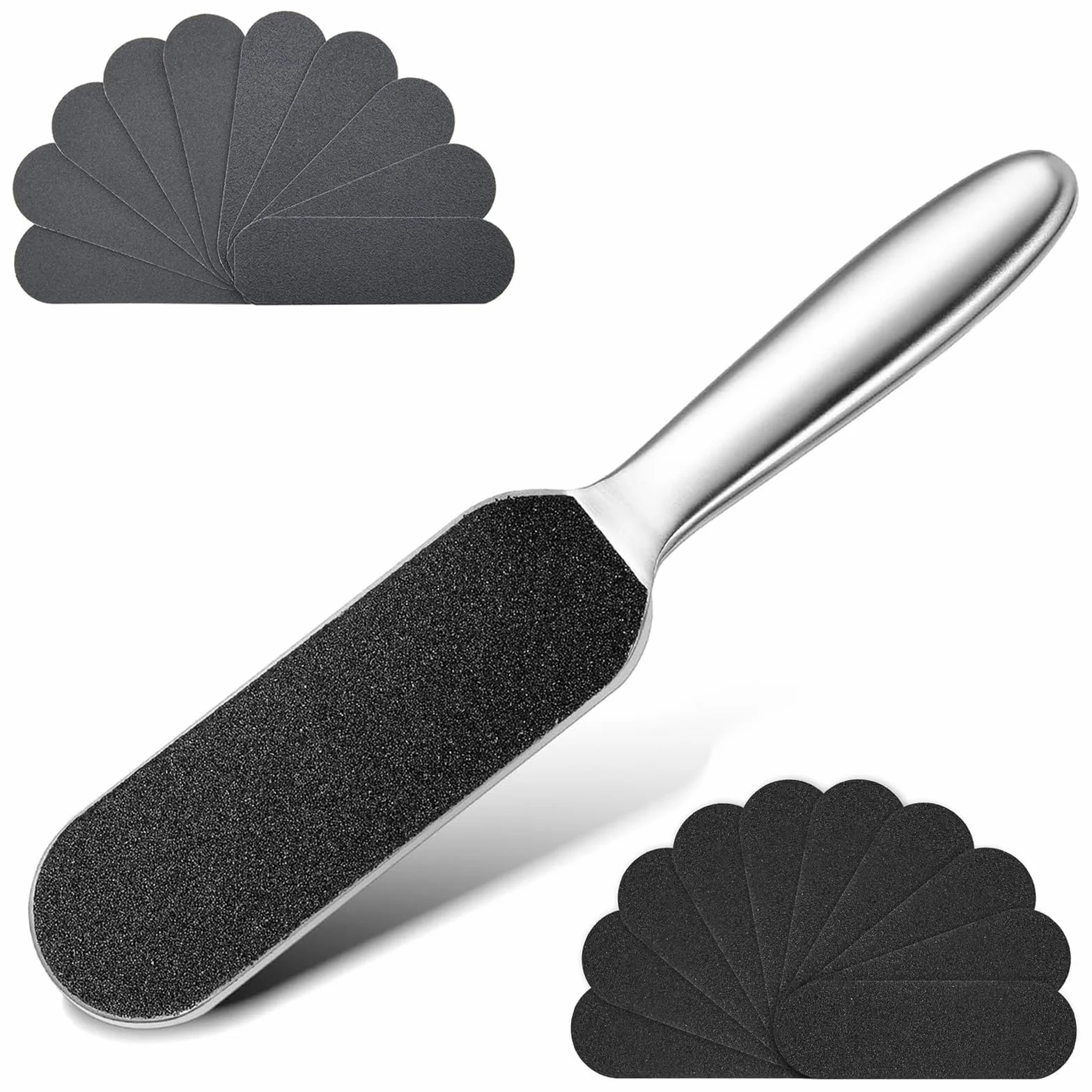 Raspa Piedi Acciaio Inox con 20pcs Carta Abrasiva, Lima per Piedi e Talloni, Calli Remover Pedicure