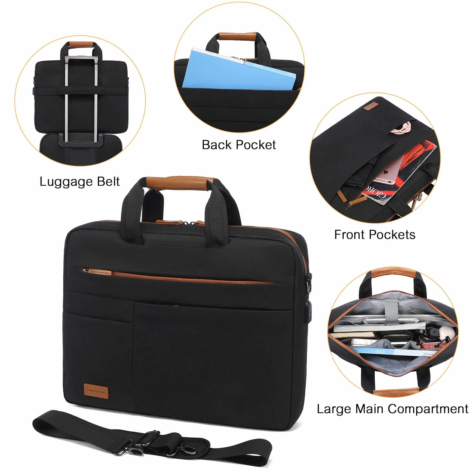 LOVEVOOK borsa per laptop 17 pollici borsa per laptop impermeabile da uomo borsa per notebook valigetta per affari/viaggi/lavoro, nero