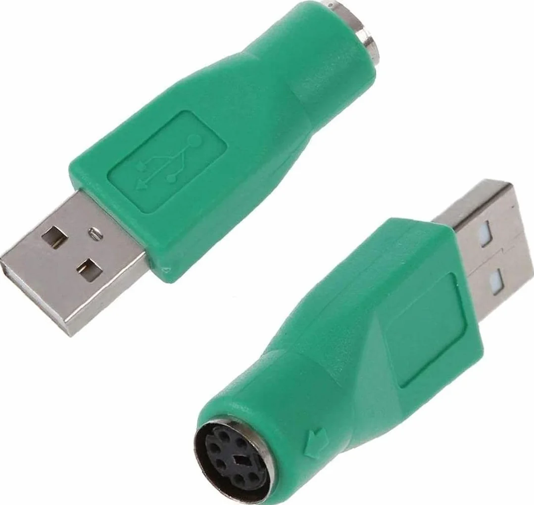Adattatore da spina a presa USB da 2 pezzi Convertitore da PS / 2 a USB sostitutivo per vecchia tastiera-presa verde e adattatore per spinaUtile e attraente.
