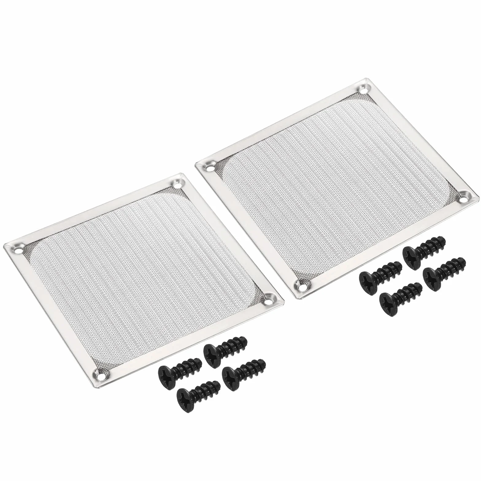 PATIKIL 120mm Ventola Filtro Griglie con Viti, 2pz Alluminio Telaio Inossidabile Acciaio Rete Antipolvere Copertura per Computer Custodia, Argento