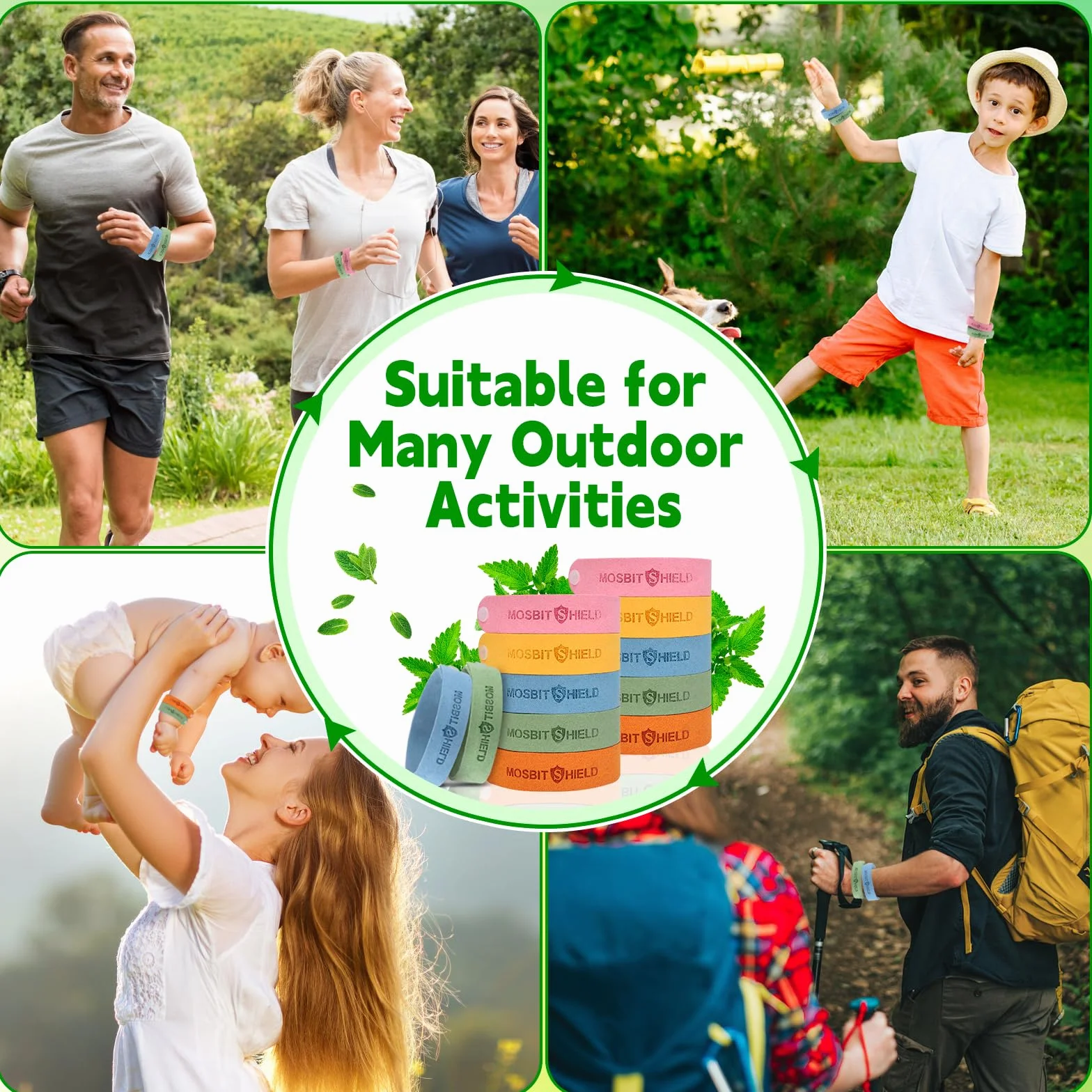 Braccialetto Antizanzare Vibbang 12 Pezzi Repellente Naturale Regolabile per Bambini Adulti Campeggio 5 Colori