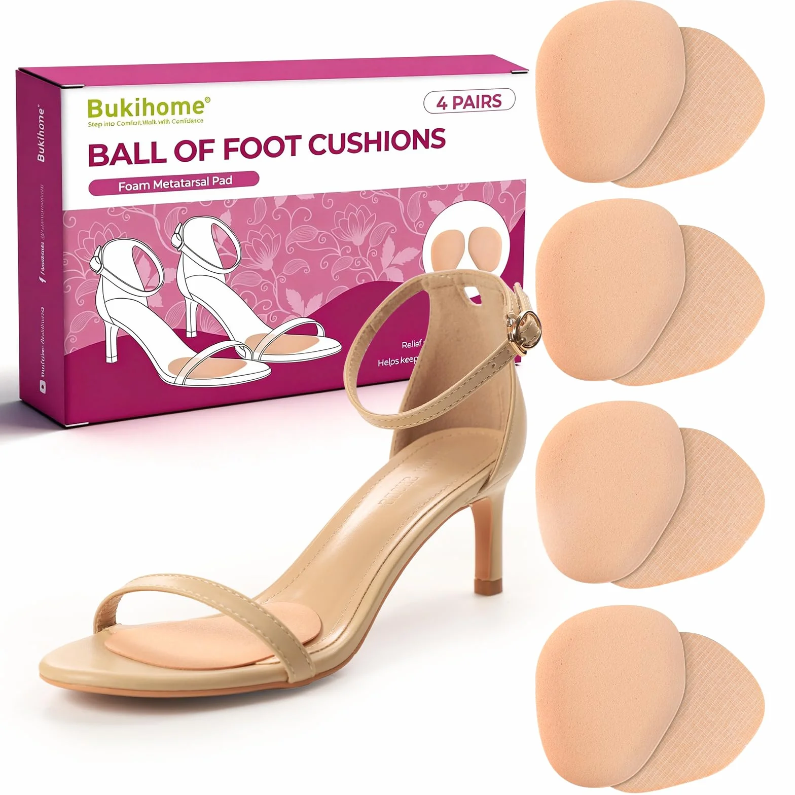 Bukihome Cuscinetti Metatarsali 8 Pezzi per Scarpe - Allevia Dolore da Attrito, Rosa