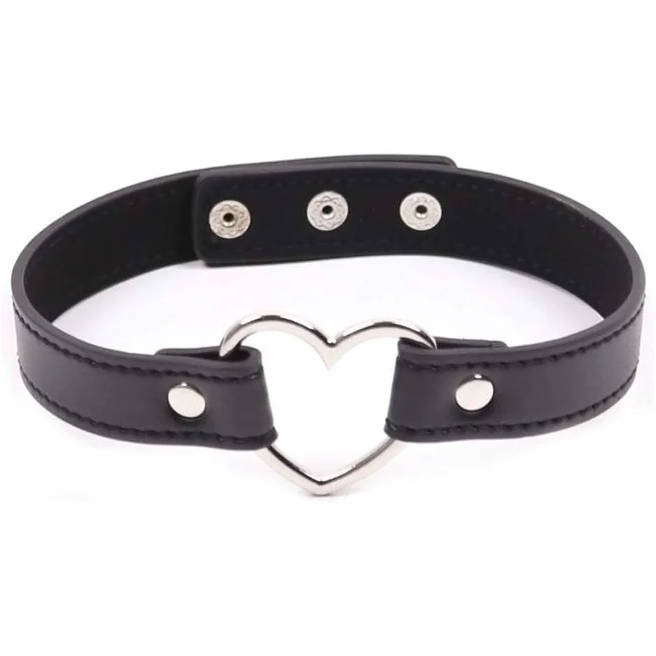 BONDAGERIE® Collarino Choker cuore acciaio ecopelle donna uomo