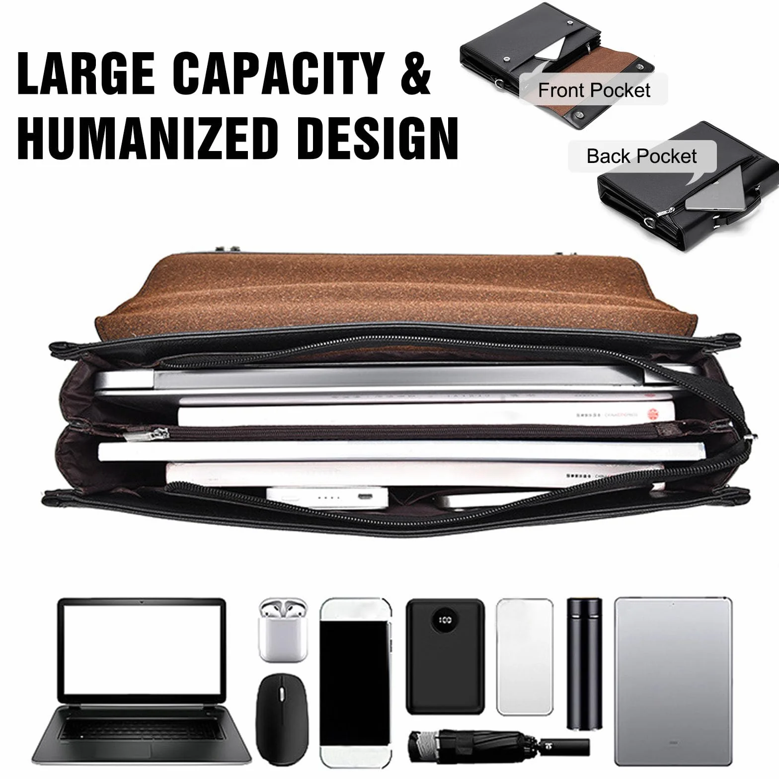 FANDARE Uomo Ventiquattrore 24 Ore Borsa a Tracolla PU Pelle Borse a spalla Business Borsa da giorno Sacchetto Borsetta per 12.9 pollice laptop Cartella Portadocumenti Crossbody Messenger Bag