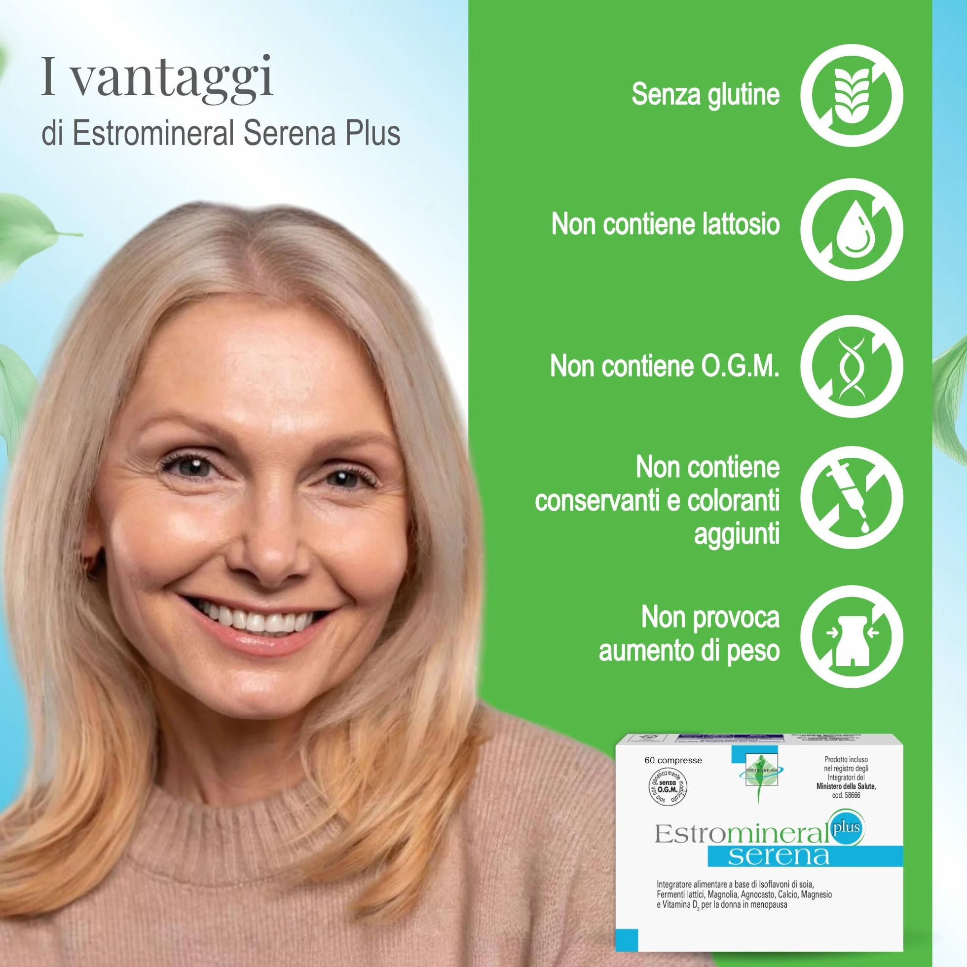 Estromineral Serena Plus Integratore Menopausa Vampate Insonnia Umore Salute Ossa Isoflavoni Soia 60 Compresse Senza Glutine Lattosio