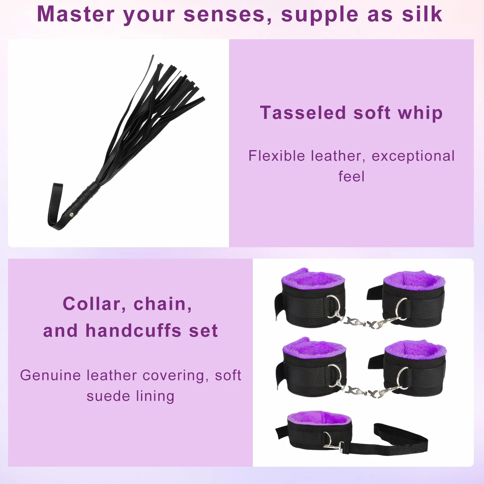 Bondage Set 39 Pezzi, Kit di Contenimento Completo, Giocattoli Sessuali per Coppie, Accessori per Letto, Nero e Viola
