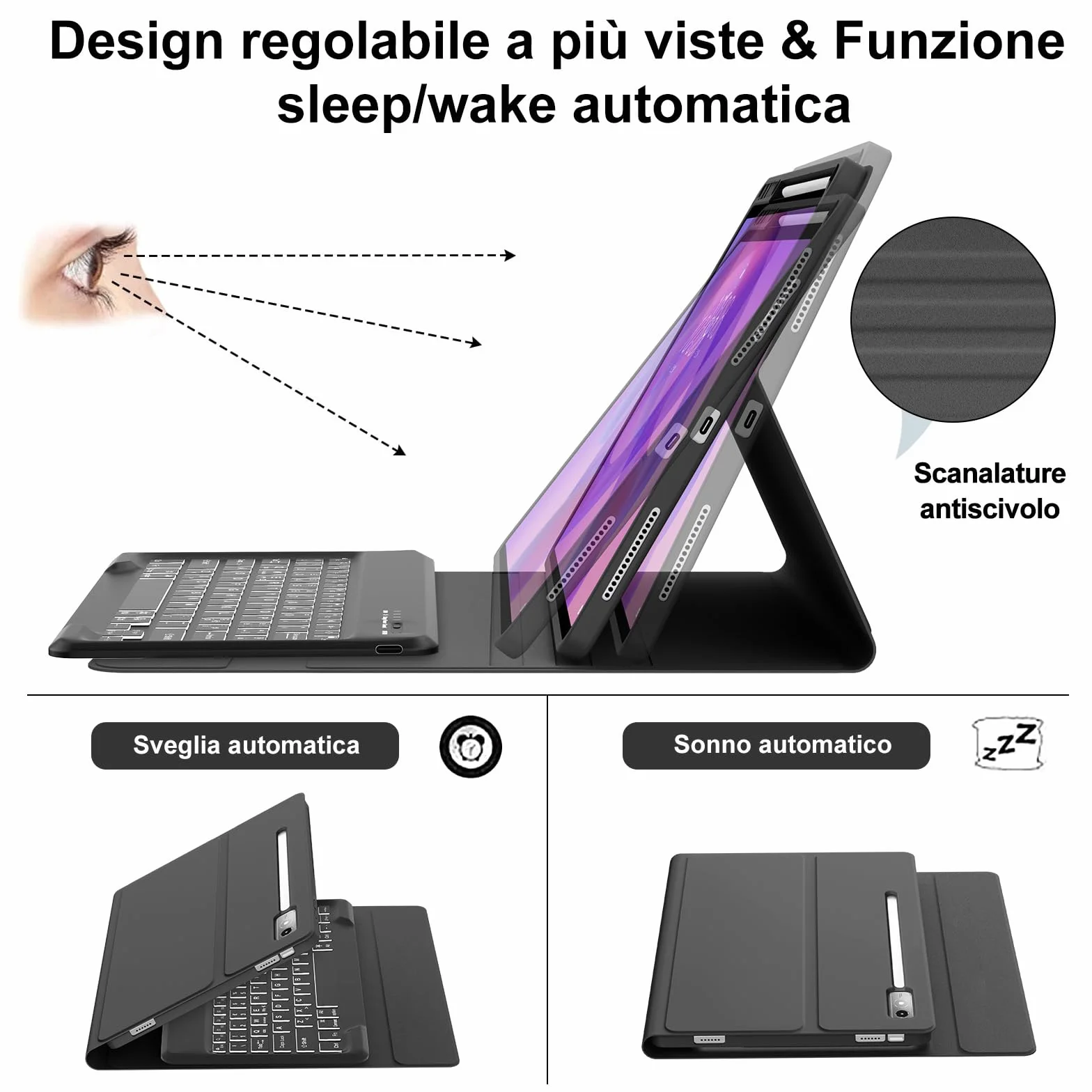 IVEOPPE Cover Tastiera Lenovo Idea Tab Pro 12.7 Pollici 2025, Custodia Tastiera Italiano 7 Colori Retroilluminata Bluetooth Staccabile per Lenovo Xiaoxin Pad Pro 12,7 2025, Nero