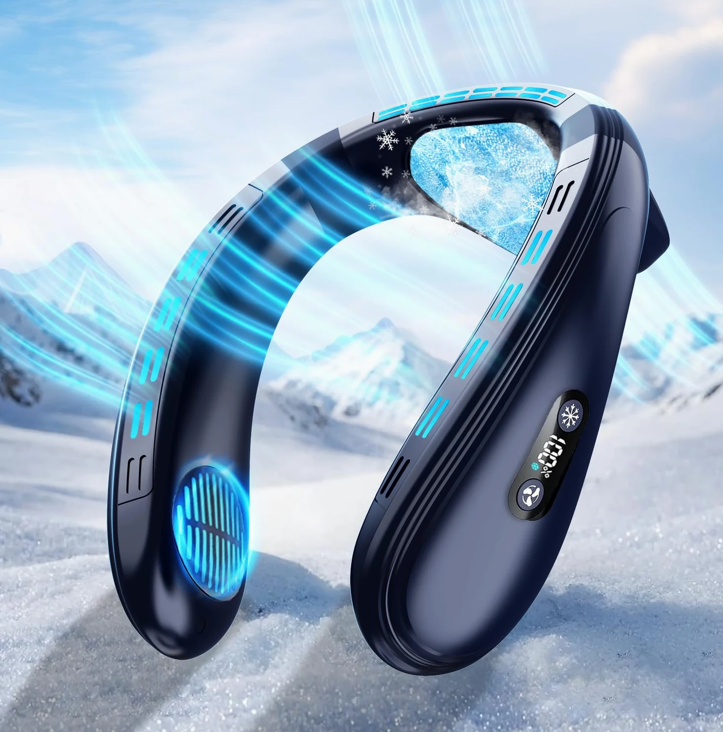 Mini Ventilatore da Collo Portatile con Grande Piastra di Raffreddamento, Condizionatore Portatile 6000mAh con Presa d'aria Posteriore, Display LCD, 3 Velocità/Refrigerazione per Esterni Viaggio