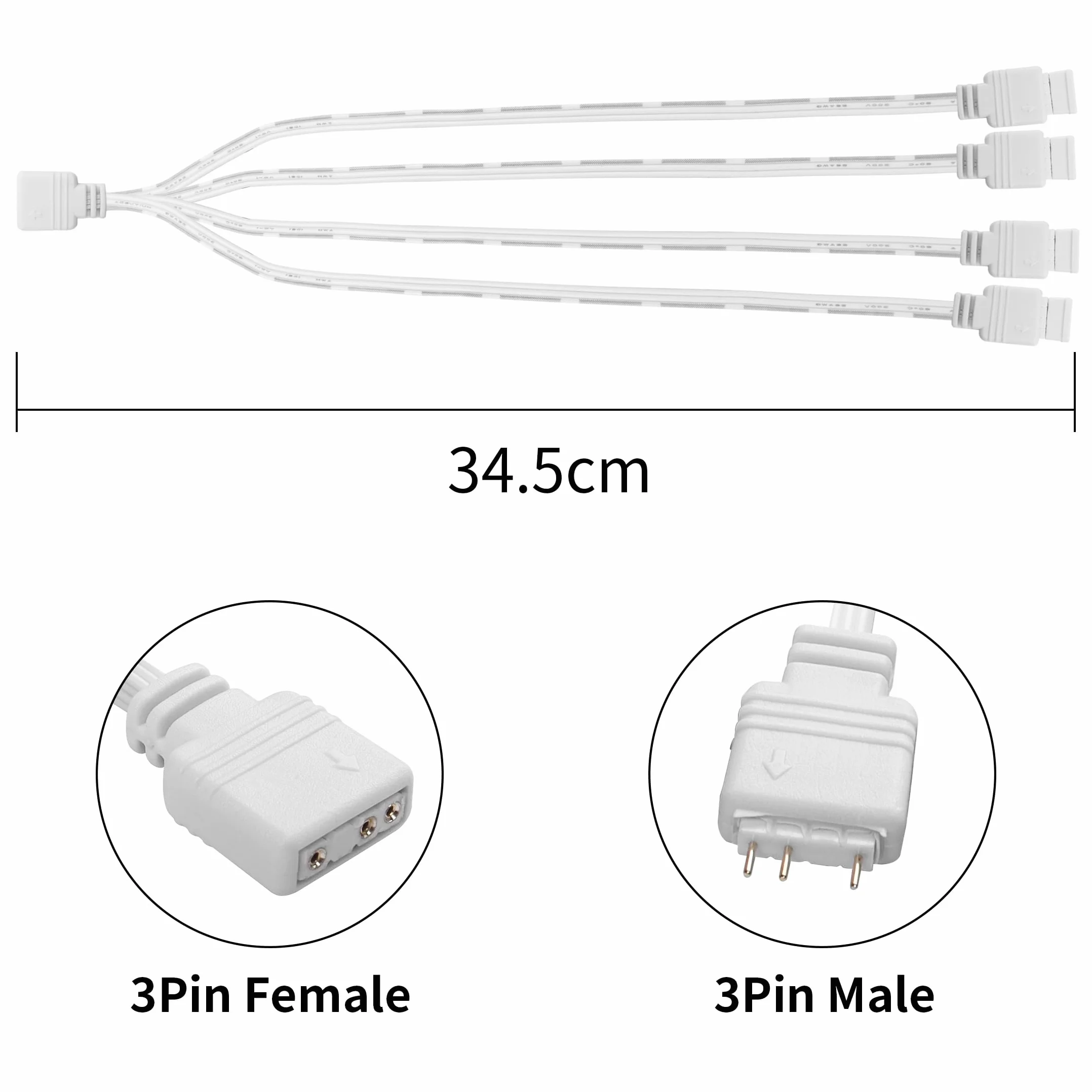 YAODHAOD Cavo Splitter ARGB, 5V 1 Femmina a 4 Maschio 3 Pin Indirizzabile RGB Cavo di Prolunga per Chassis del Computer, Raffreddamento CPU e Ventola da 5V (Da 1 a 4, 3 Pin, Bianco)